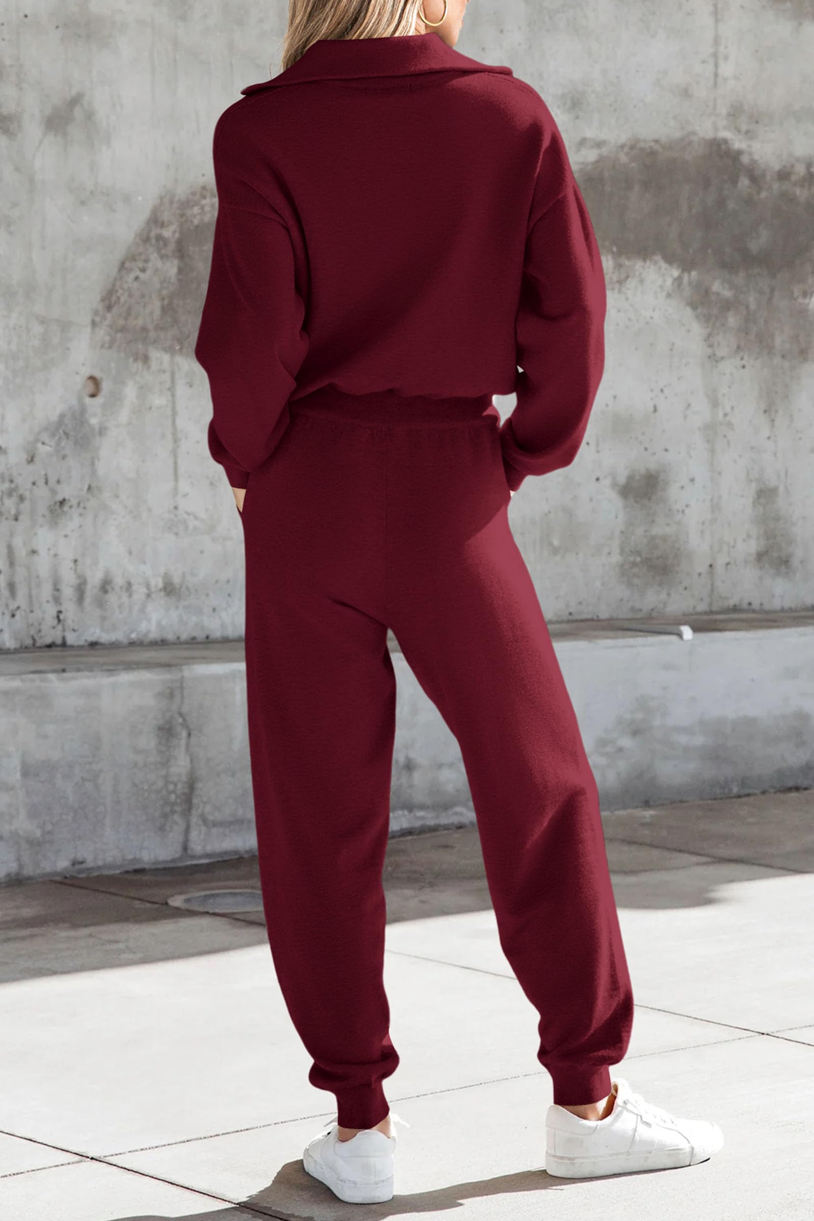 Women's 2 Piece Sweatsuits Set Fall Outfits(Wine Red,S)