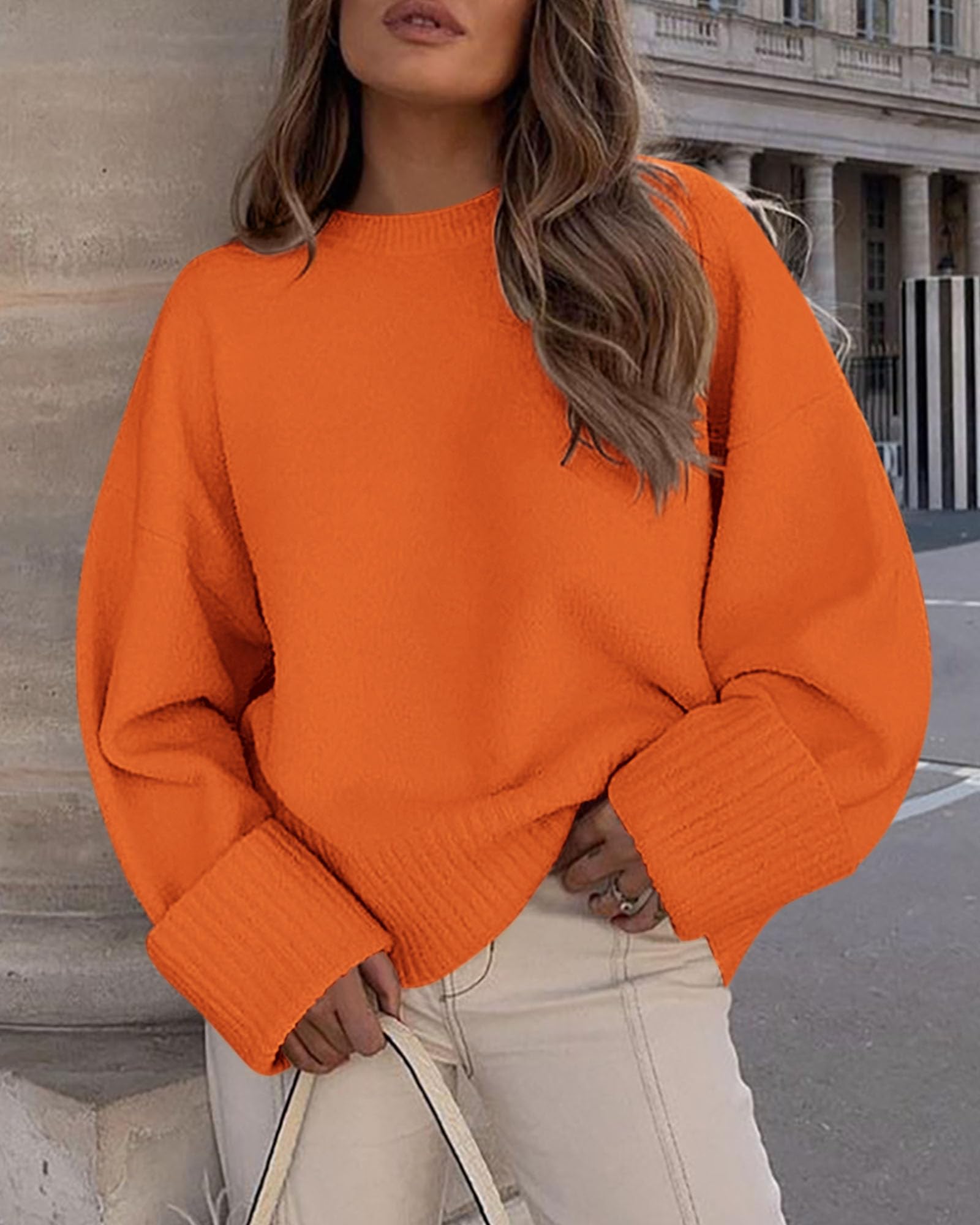 Women's Fall Fashion Cozy Oversized Sweaters(Orange,XS)