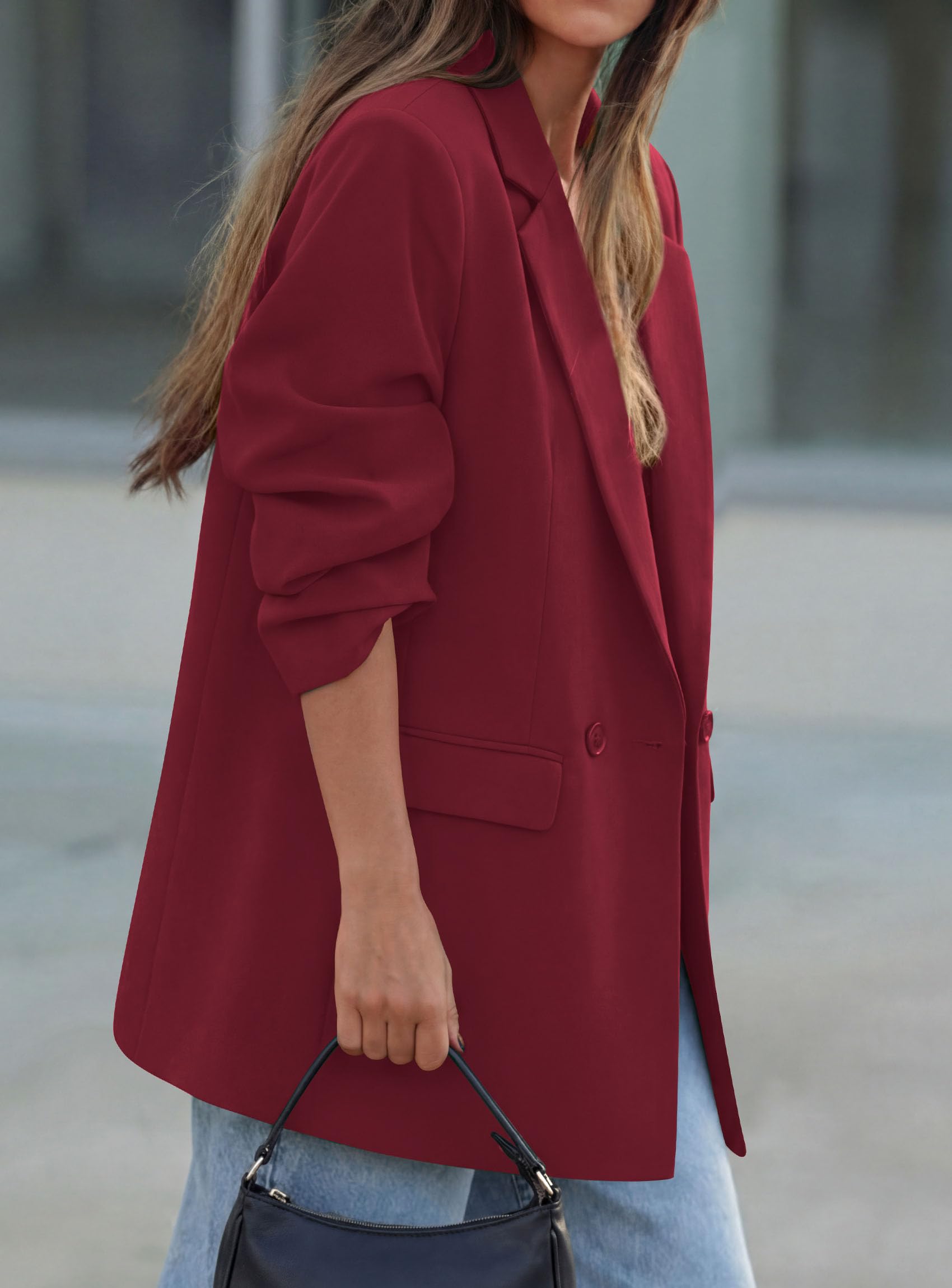 Women's Fall Business Casual Oversized Blazers(Burgundy,S)