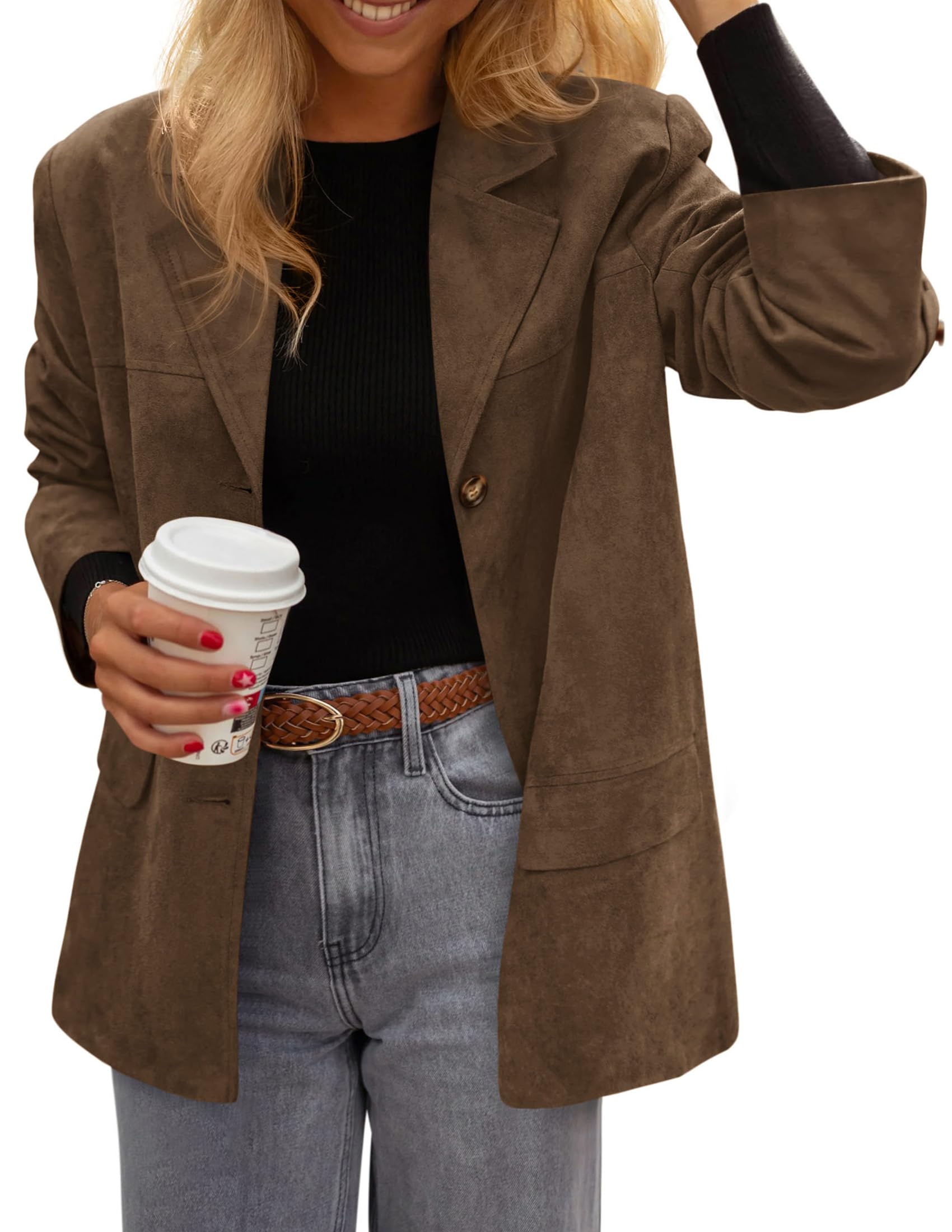 Blazers for Women Western Fall Faux Suede Jacket Brown