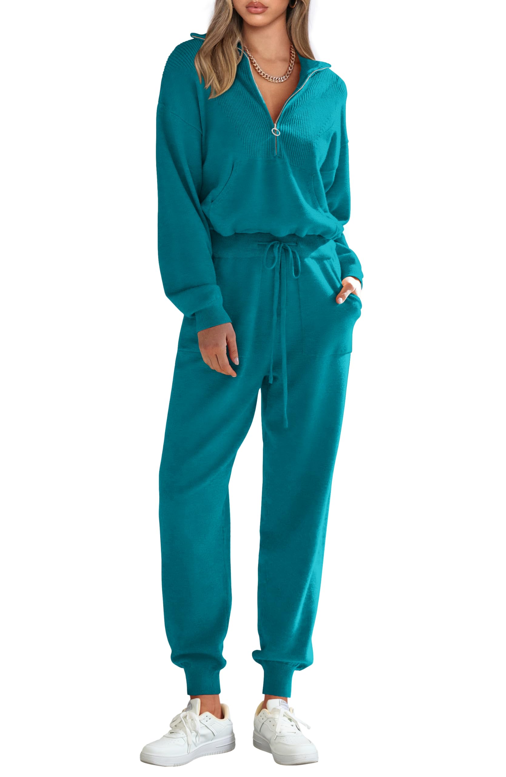 Women's 2 Piece Sweatsuits Set Fall Outfits(Peacock Blue,S)