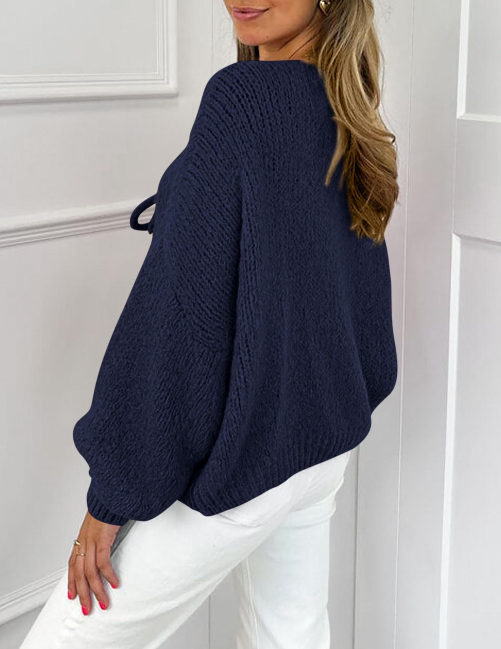 Women's Tie Front Bow Cardigan Sweaters(Navy,Small)