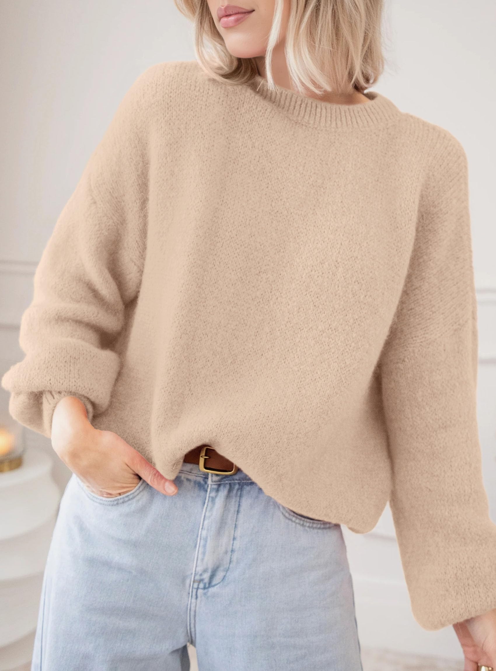 Women's Fall Oversized Holiday Sweaters (Light Khaki,S)