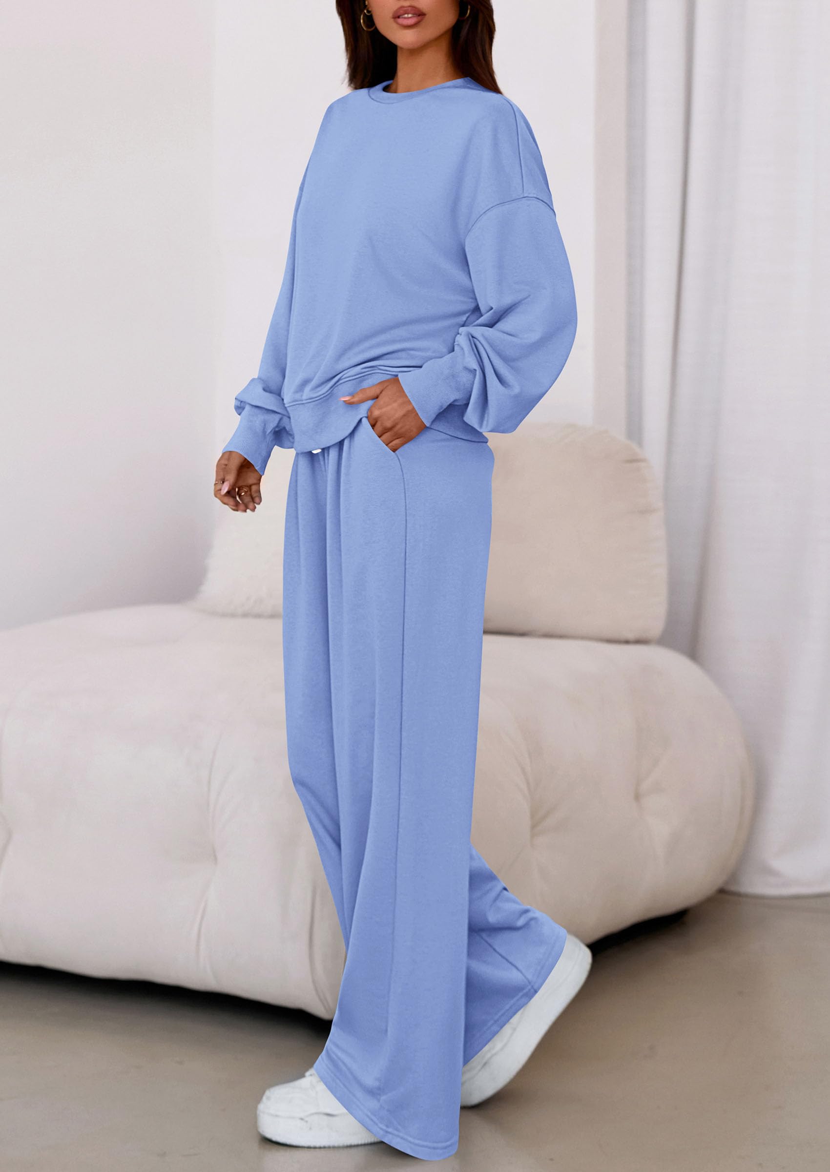 Womens Loose Fit Casual 2 Piece Lounge Set,Blue,S