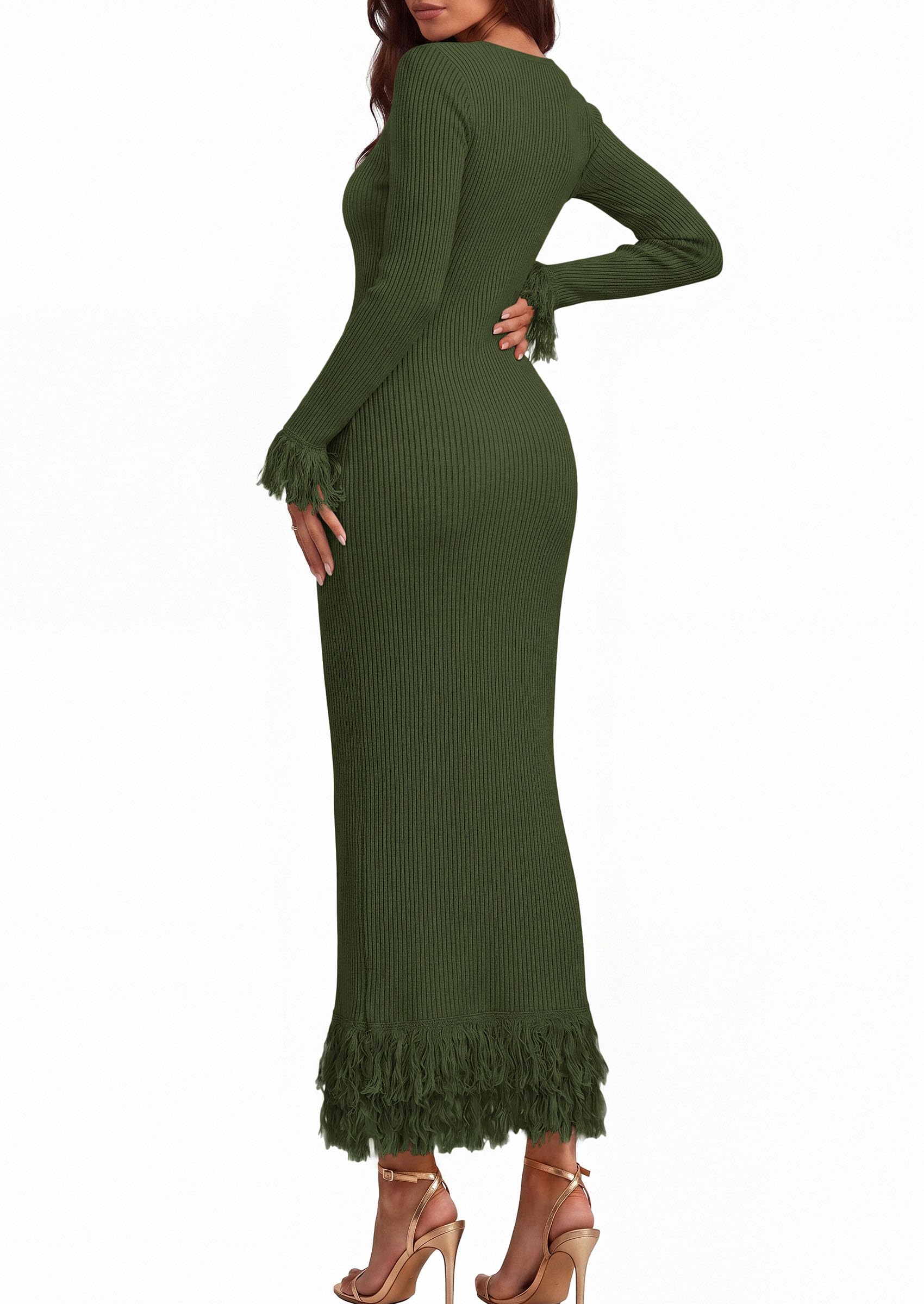 Womens Long Sleeve Bodycon Sweater Dress,Army Green,Small