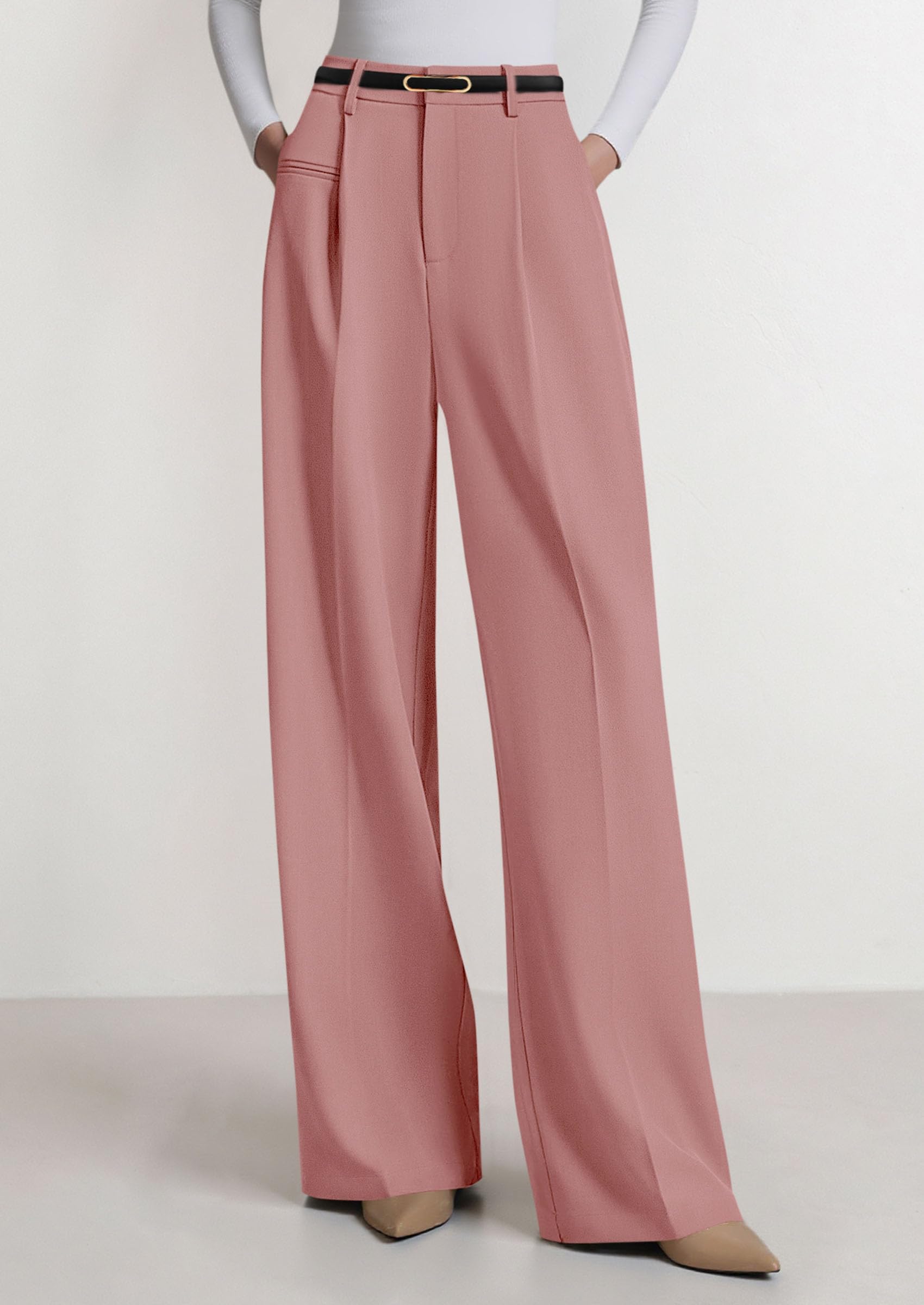 Women's Tailored Wide Leg Work Dress Pants,Pink,S