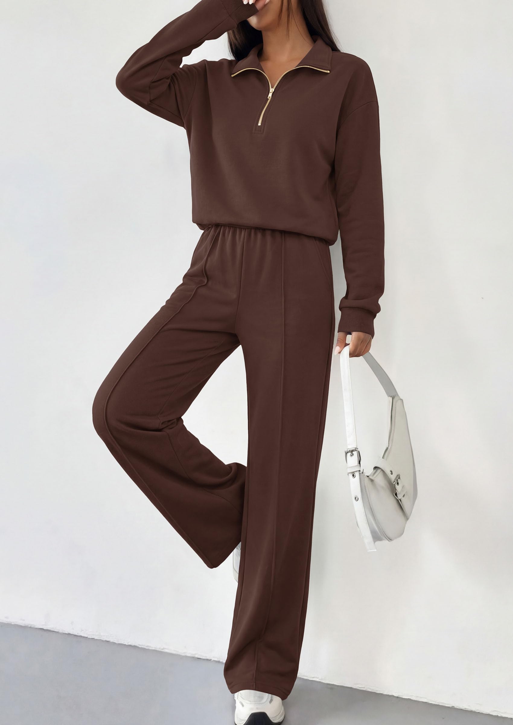 Women's Lounge Sets 2 Piece Outfits Sweatsuits,Brown,S