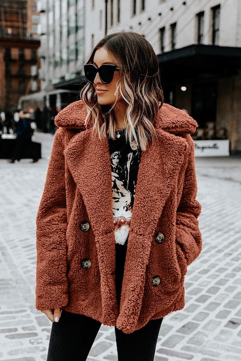 Women's Oversized Sherpa Fleece Coats, Style Two Brown,S