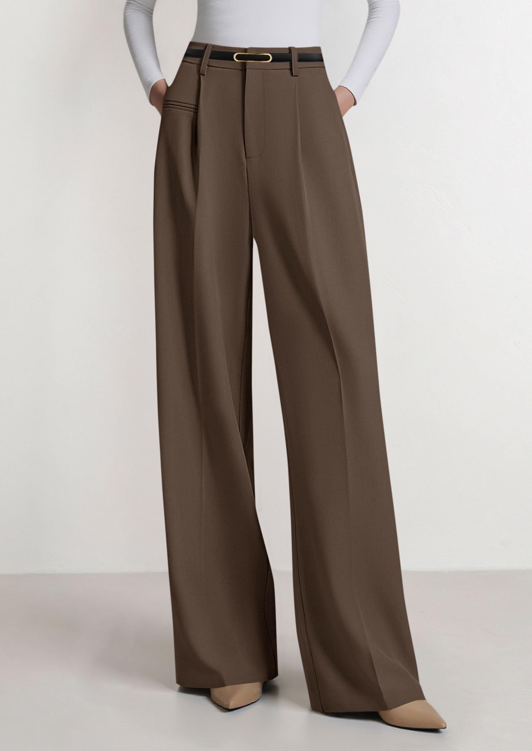 Women's Tailored Wide Leg Work Dress Pants,Grey Brown,XS