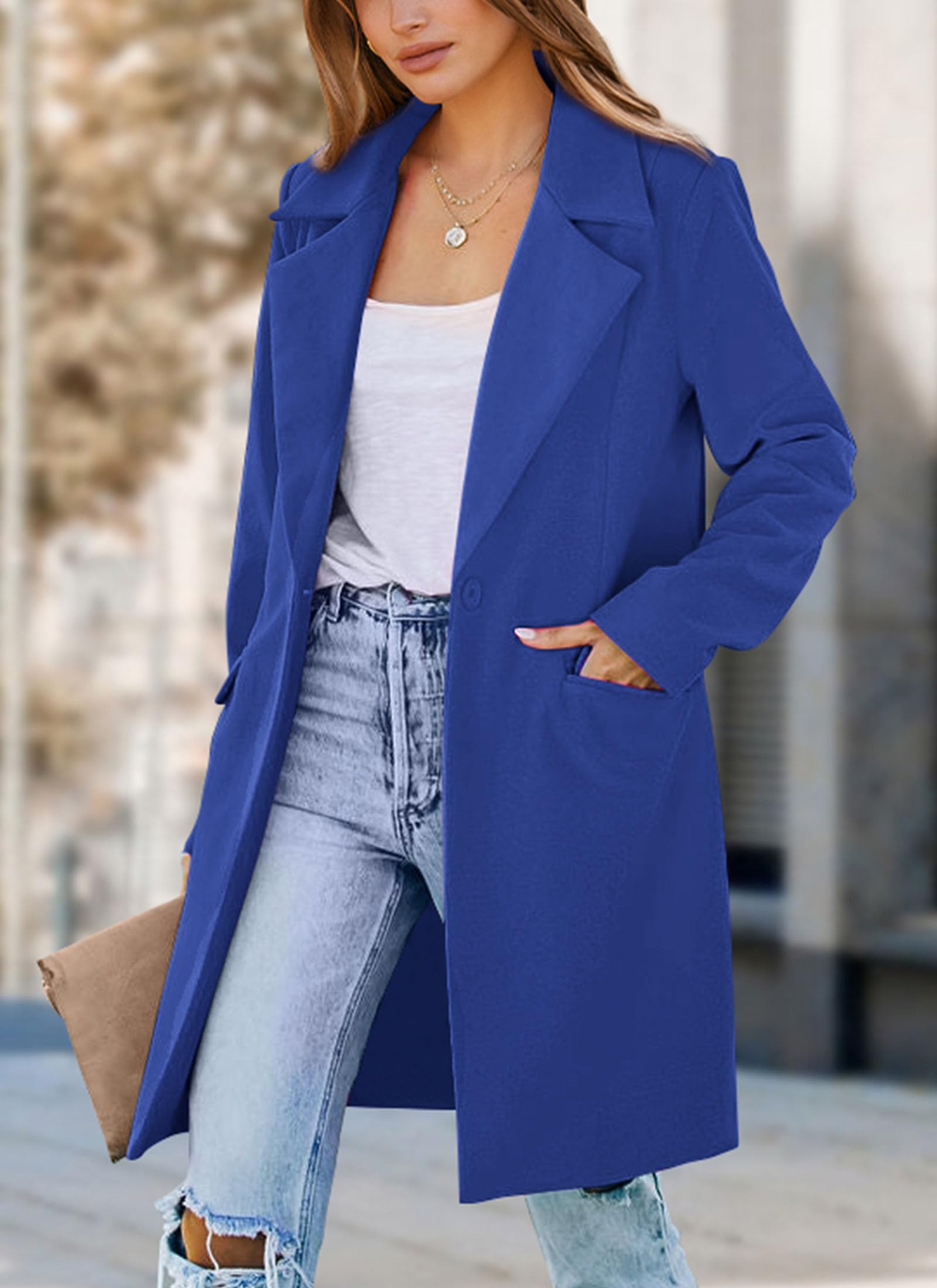 Women's Business Casual Long Blazer Jackets(Royal Blue,S)