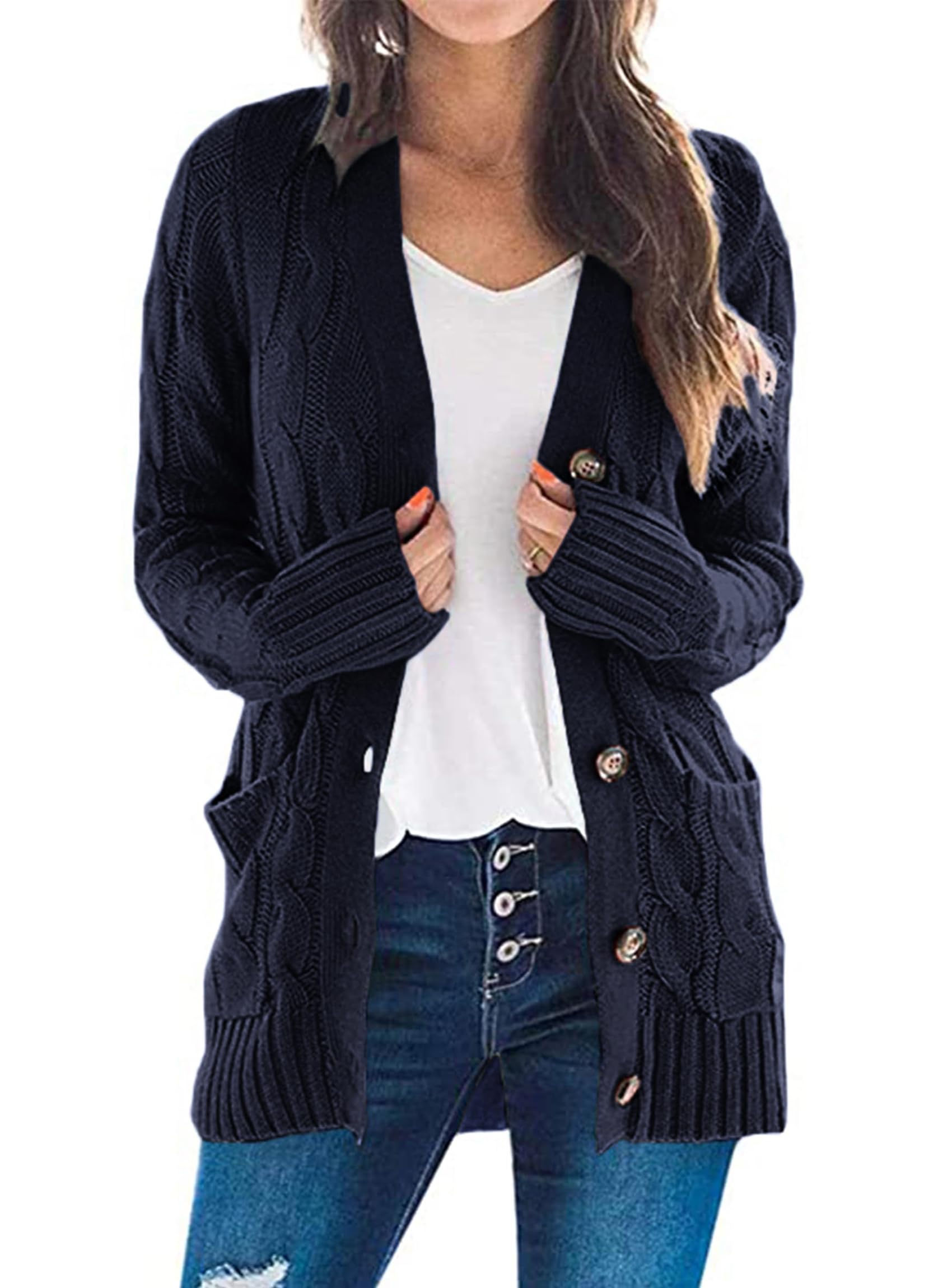 Women Chunky Cable Knit Cardigan Sweaters Fall Fashion Clothes