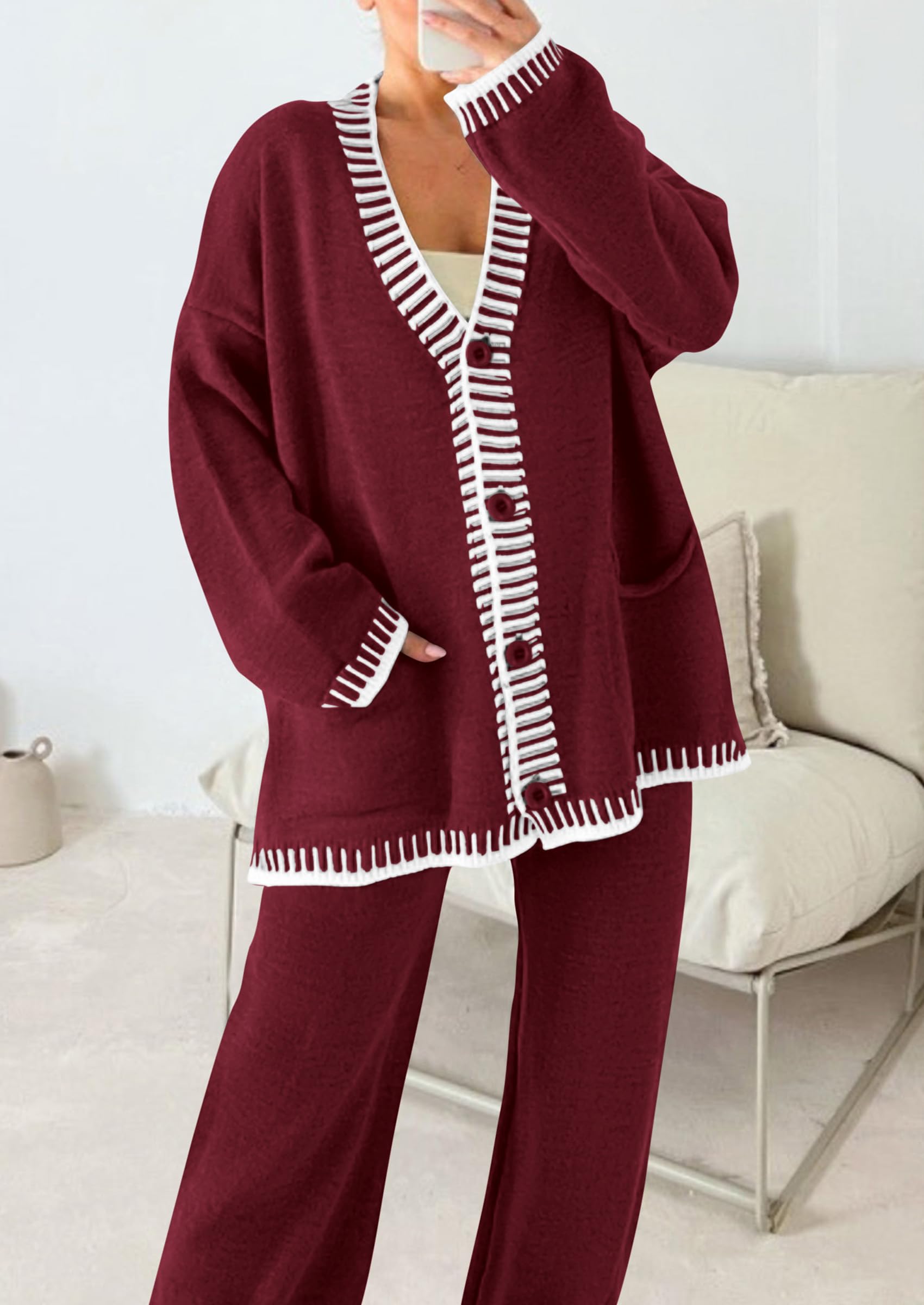 Women's Fall 2 Piece Matching Cozy Knit Sweater Lounge Sets