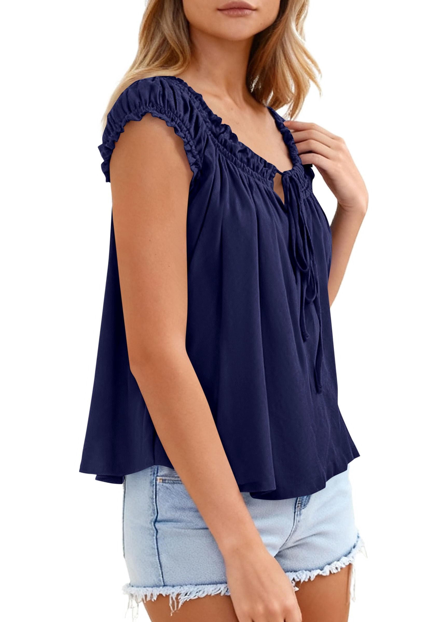 Womens Summer Tank Tops Babydoll Peplum Blouses,Navy Blue,XS