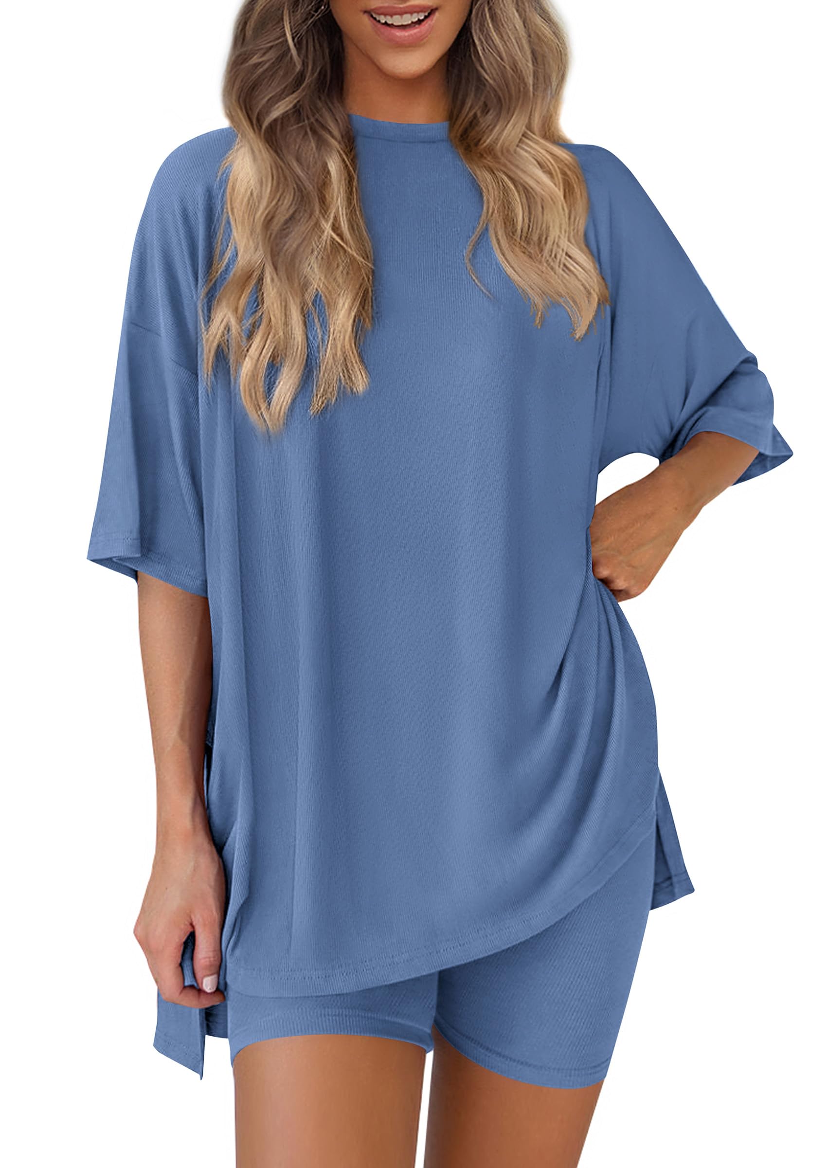 Women 2 Piece Lounge Set Airport Travel Outfit, Blue,M
