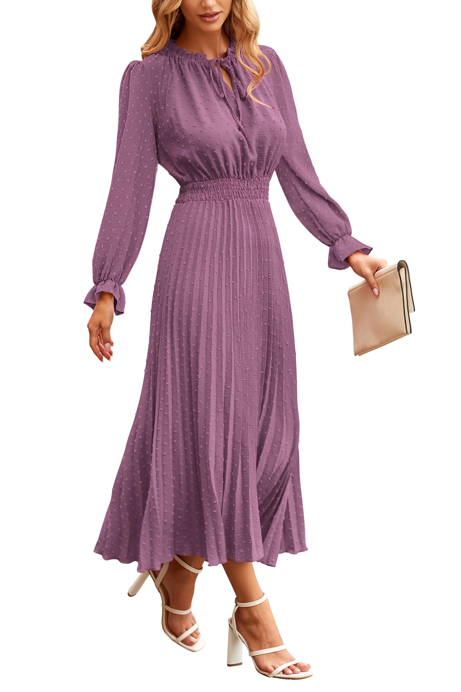 Women's Fall Midi Wedding Guest Dress(Purple,Small)