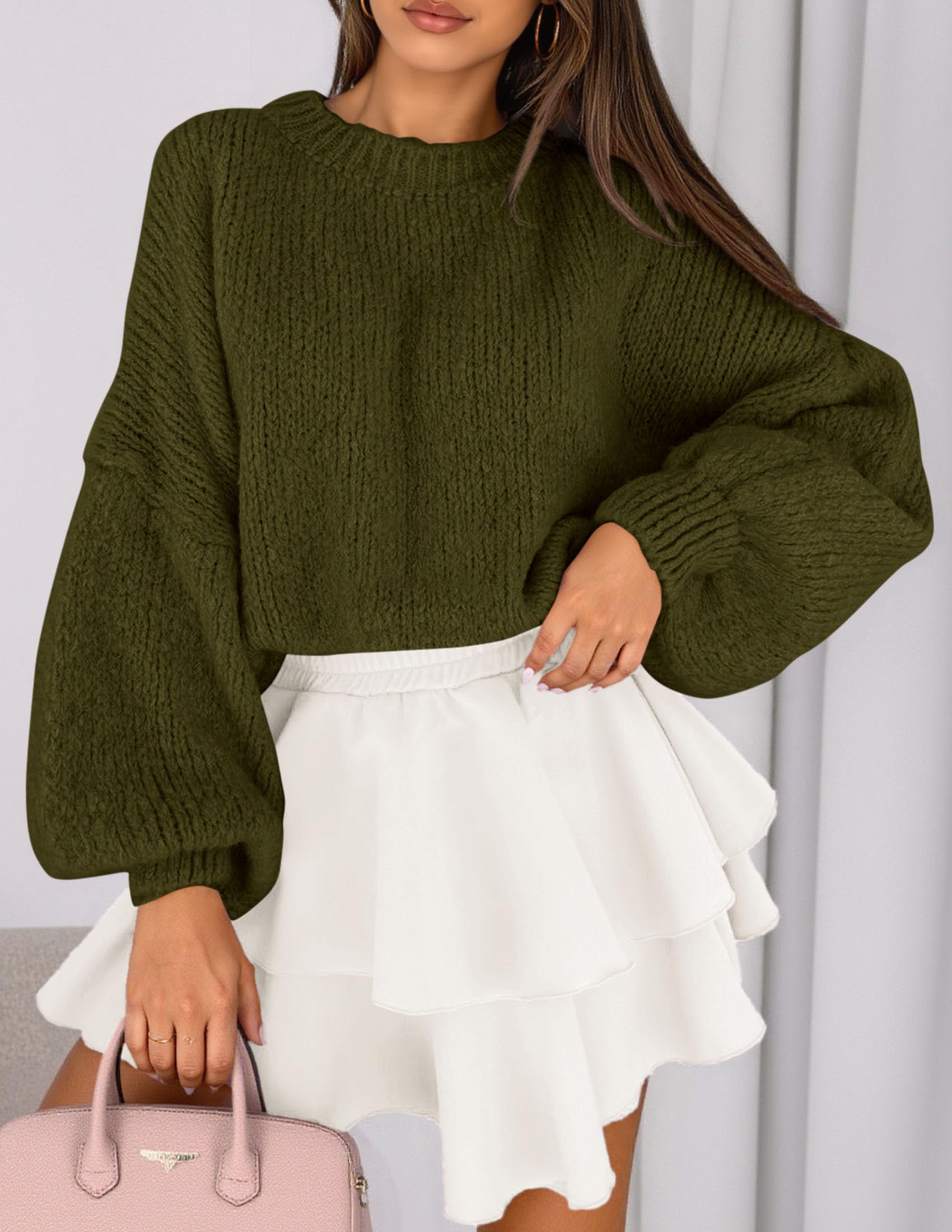 Women's Chunky Knit Oversized Pullover Sweaters,Army Green,S