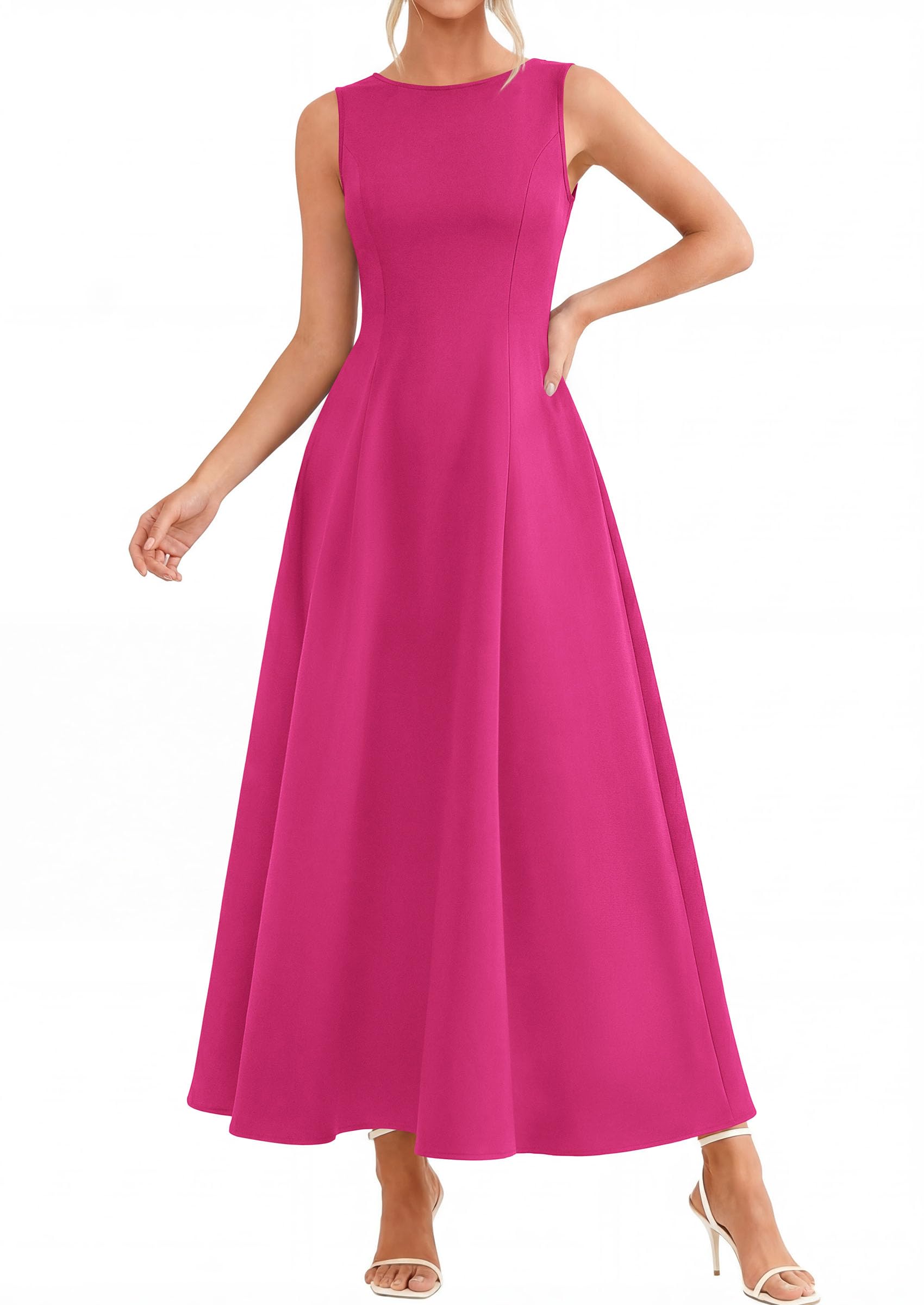 Women's Sleeveless Summer Elegant Maxi Dresses, Hot Pink,S