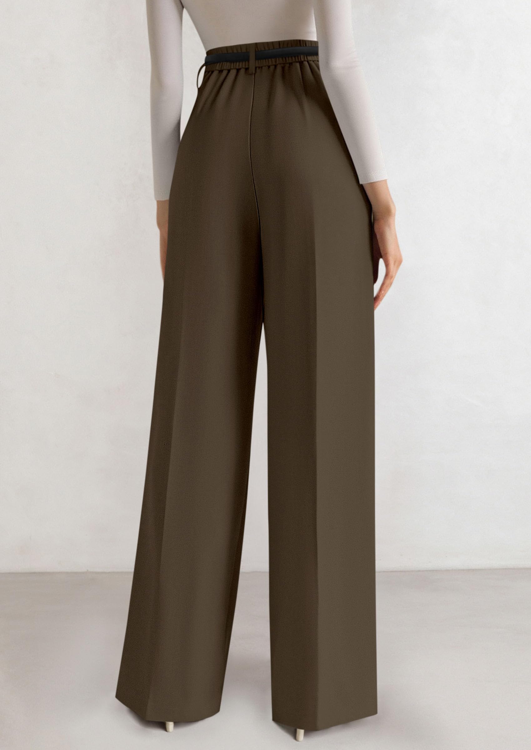 Women's Tailored Wide Leg Work Dress Pants,Coffee,S
