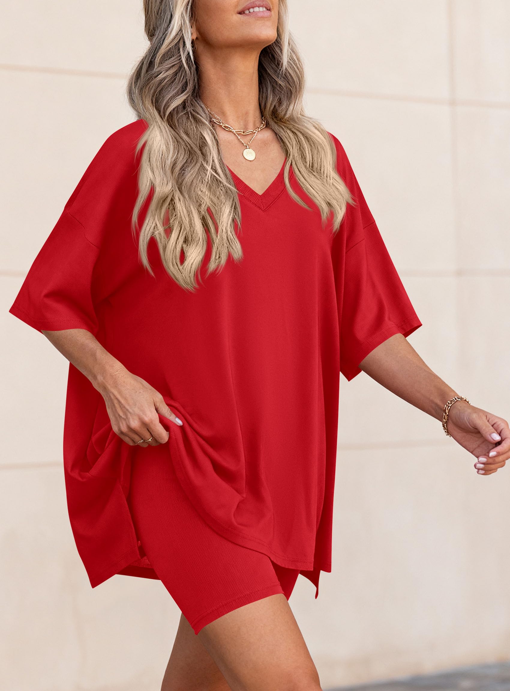 Womens 2 Piece Outfit Lounge Short Sets,Red,S