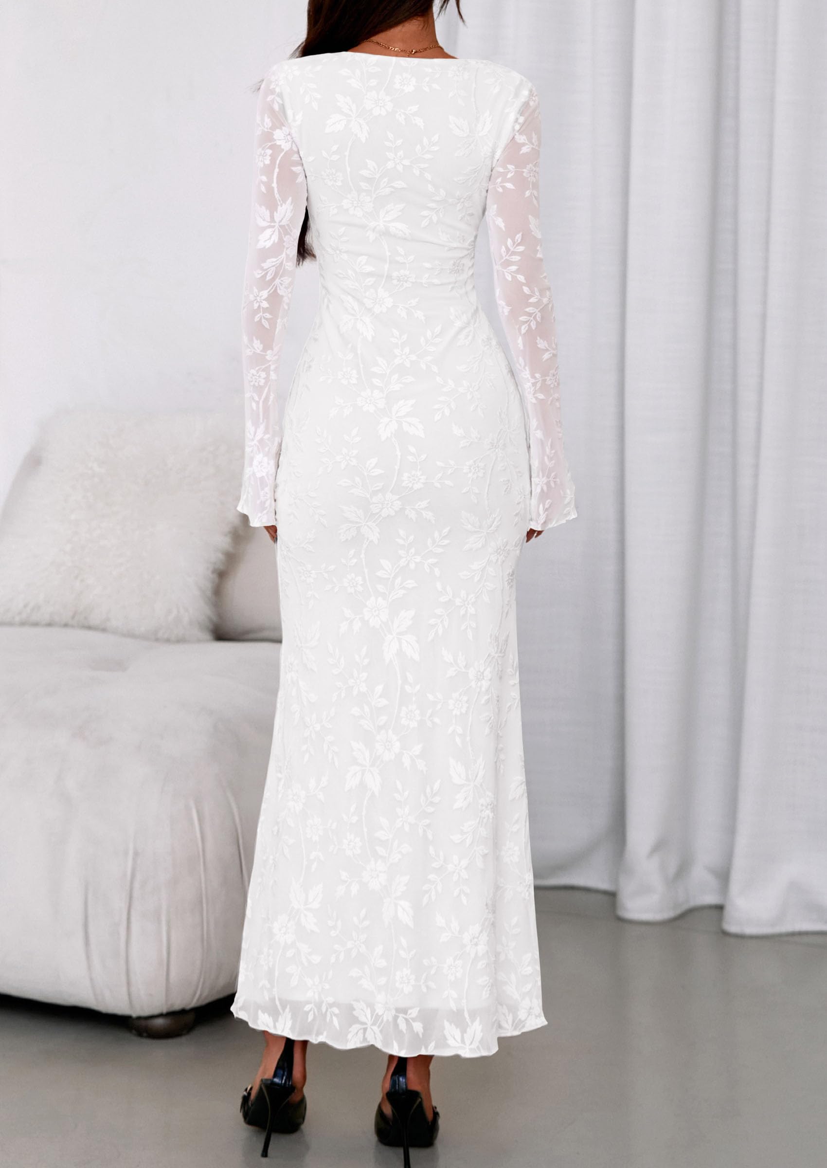 Women's Floral Bodycon Maxi Dress Wedding Guest Dresses White