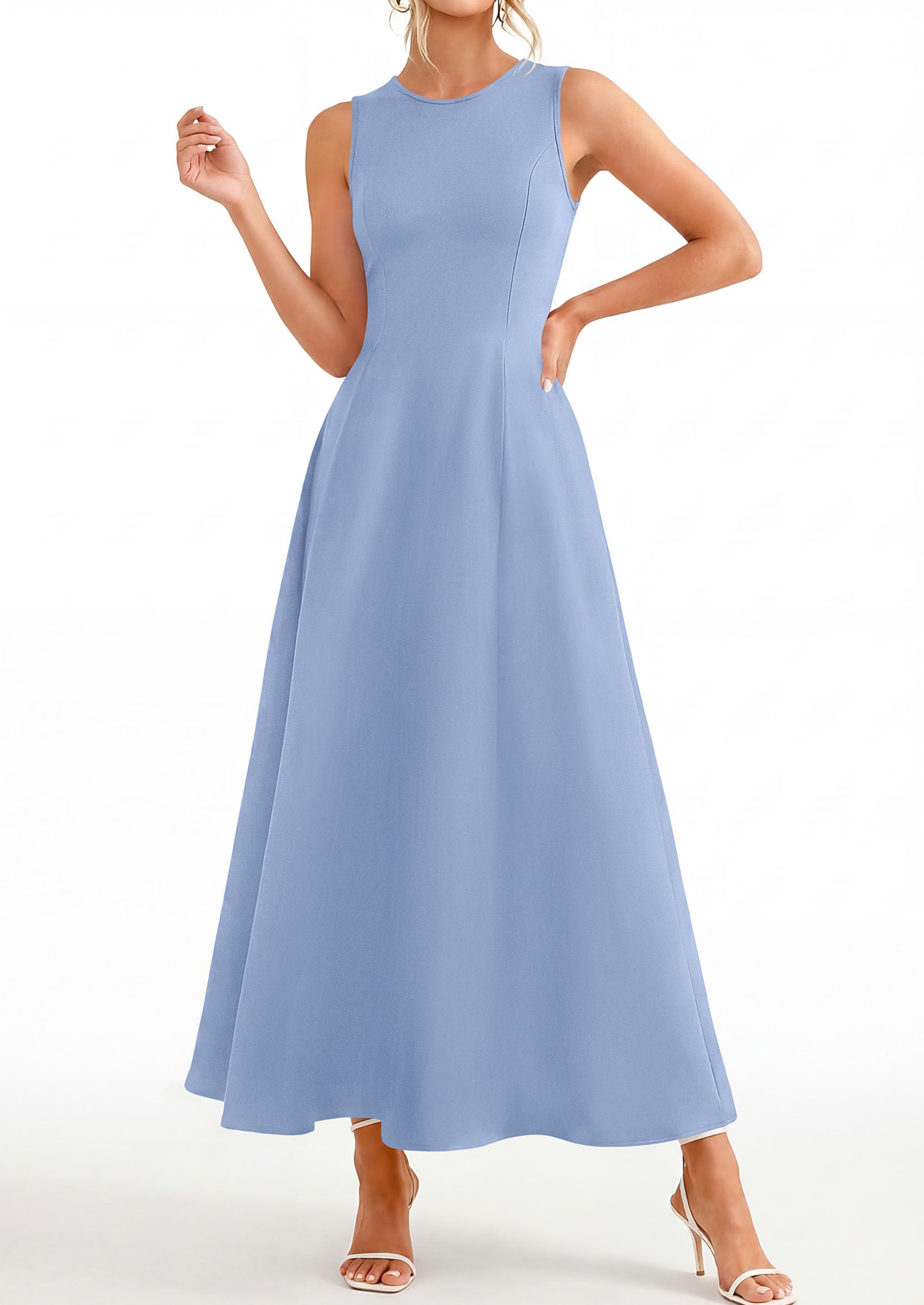 Women's Sleeveless Summer Elegant Maxi Dresses, Light Blue,S