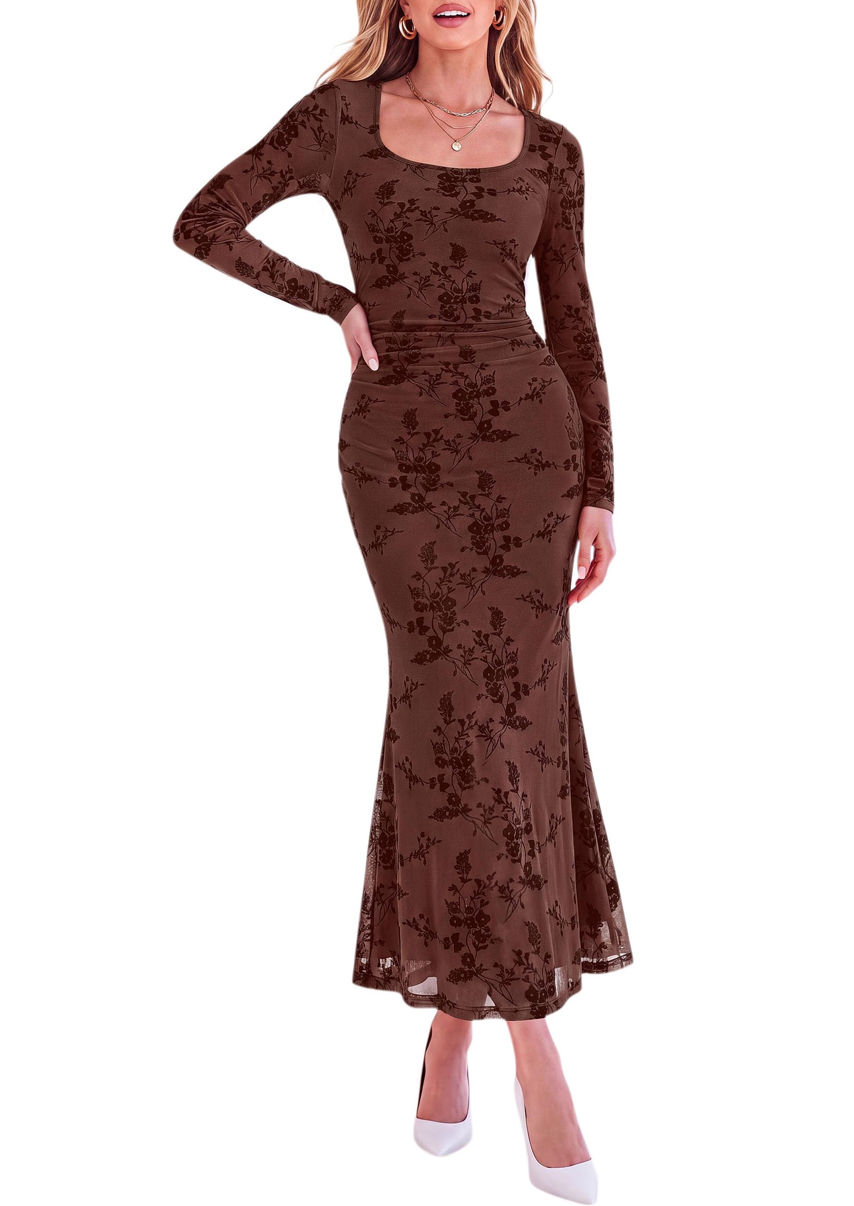 Women's Formal Floral Maxi Dress Fall Wedding Guest Dresses