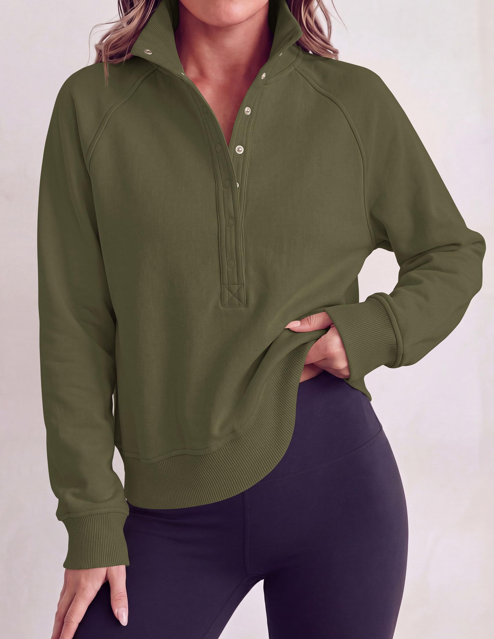 Women's Fall Oversized Sweatshirts Mock Neck Henley Pullover