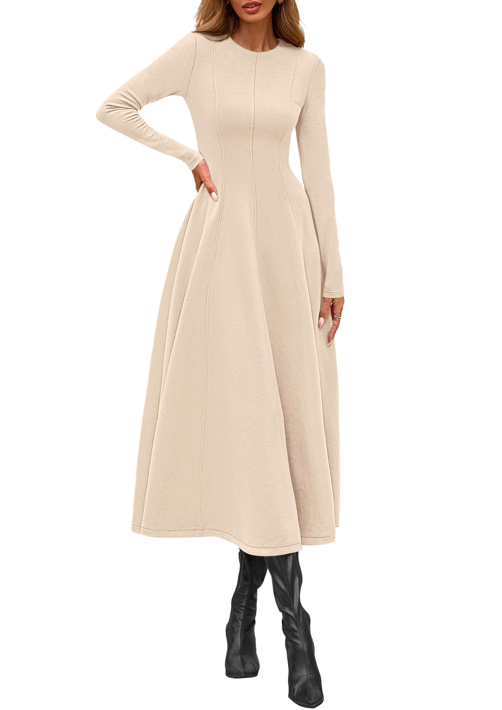 Women's Fall Long Sleeve A Line Midi Elegant Cocktail Dress