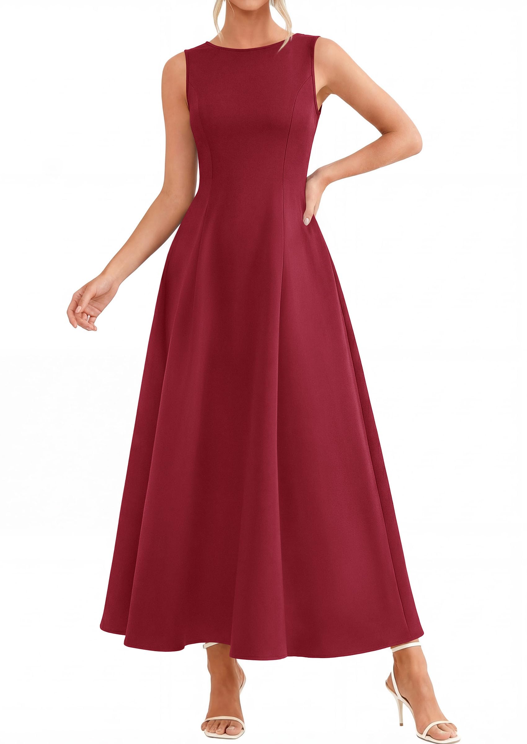 Women's Sleeveless Summer Elegant Maxi Dresses, Burgundy,S