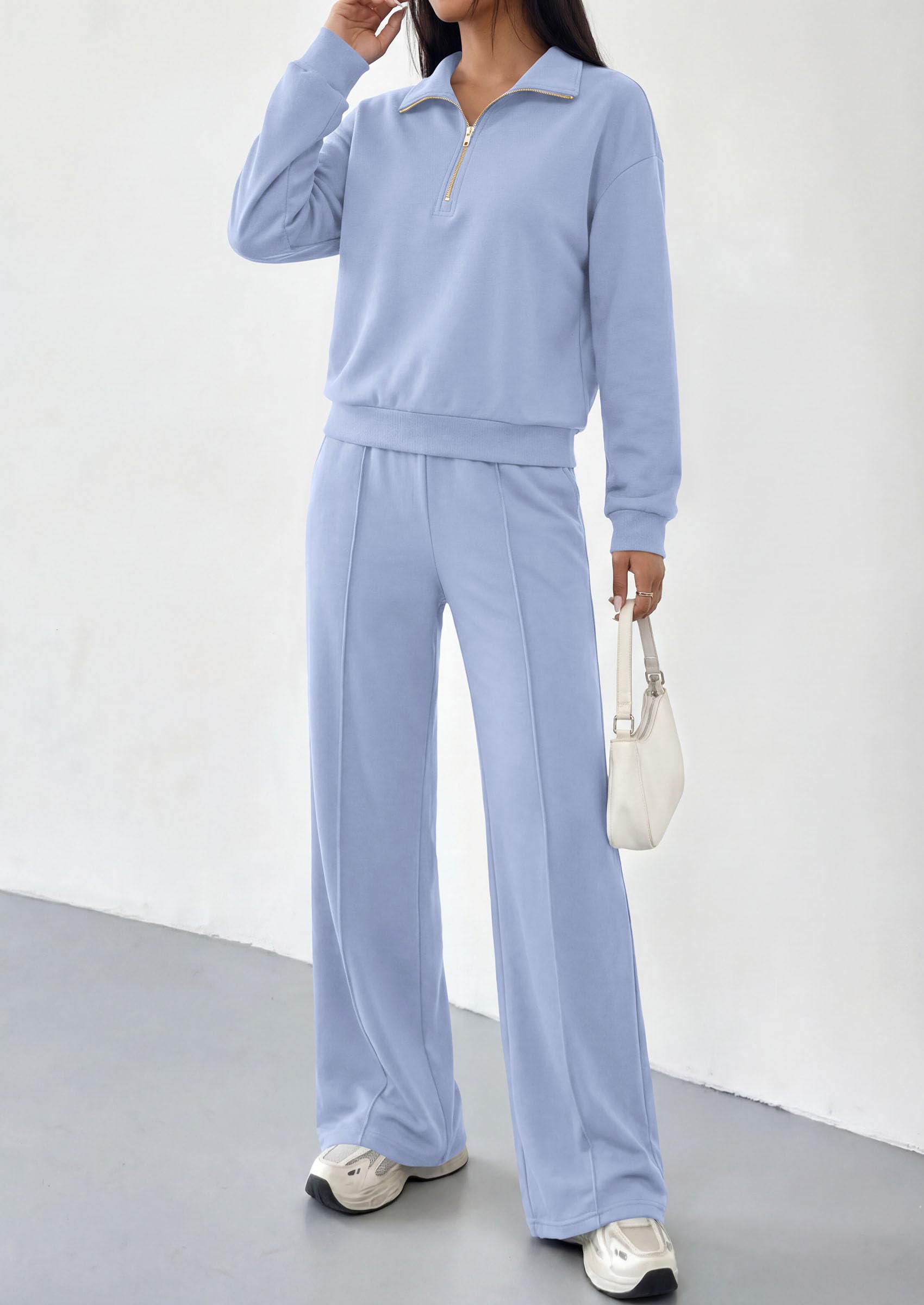 Women's Lounge Sets 2 Piece Outfits Sweatsuits,Light Blue,S