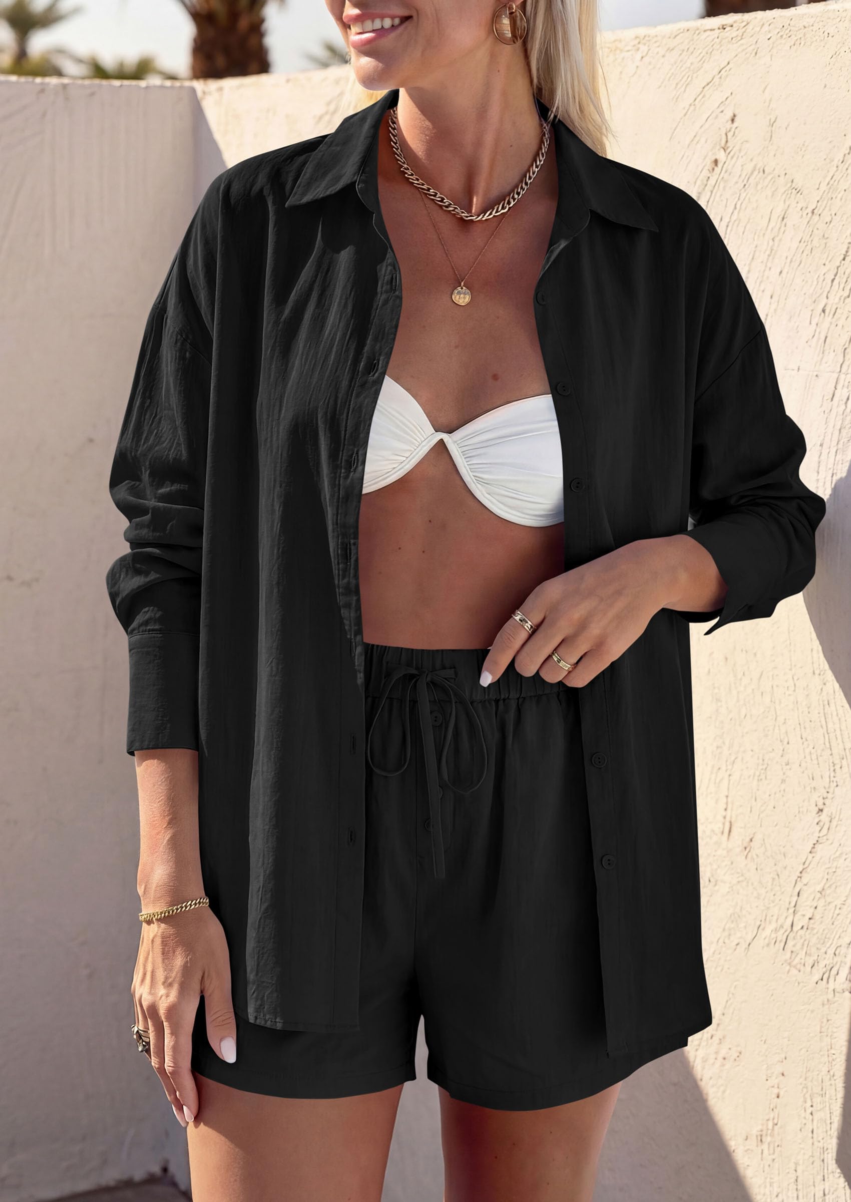 Women's Summer 2 Piece Outfits Lounge Sets (Black,S)