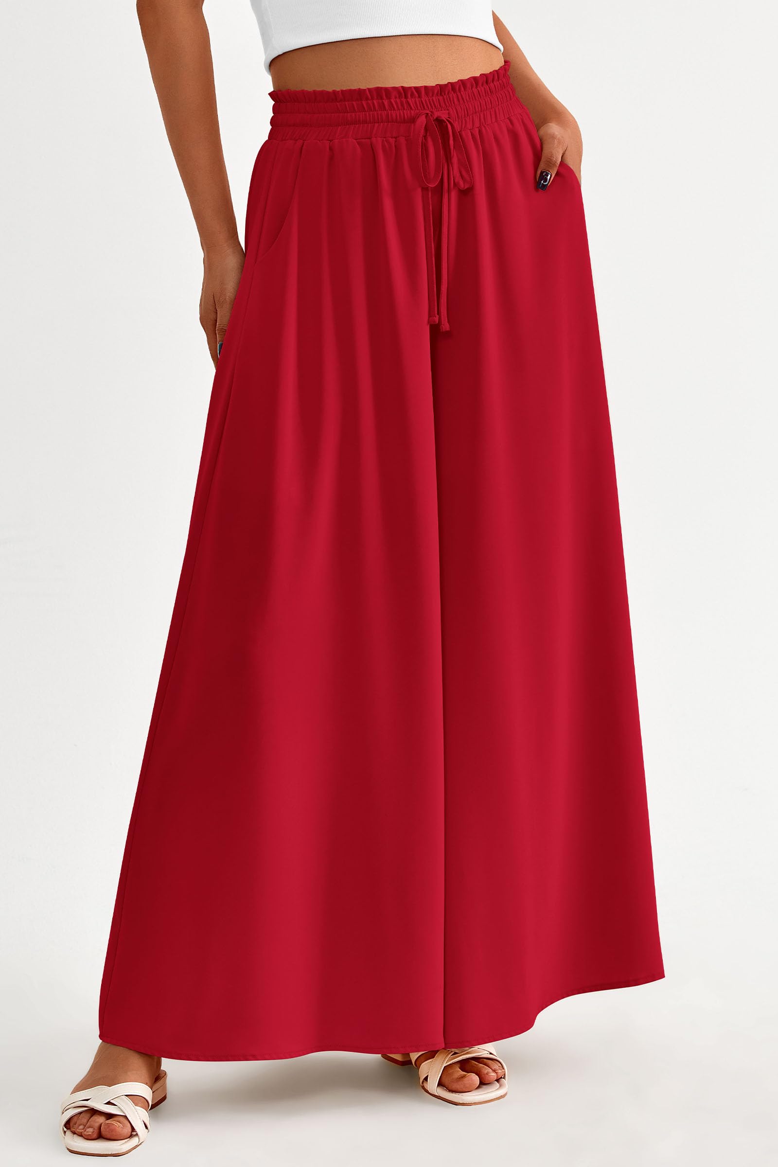 Summer Wide Leg Palazzo Pants for Women Casual,Red,S
