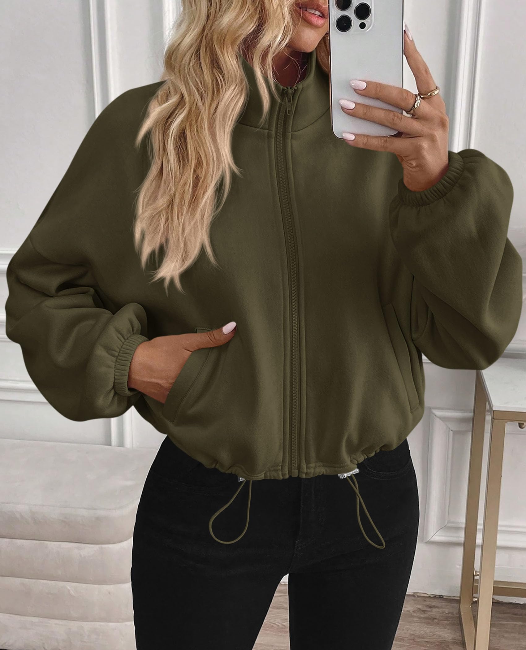 Women's Cropped Jacket Zip Up Fleece Sweatshirt Fall Outfits