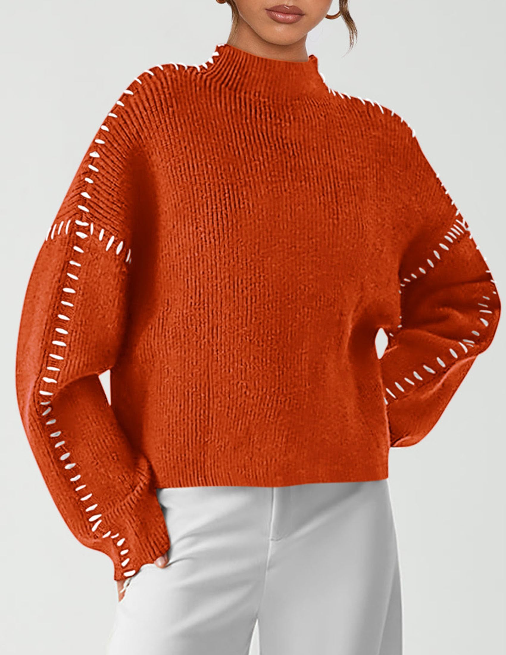 Womens Chunky Knit Oversized Pullover Sweaters,Rust Red,S