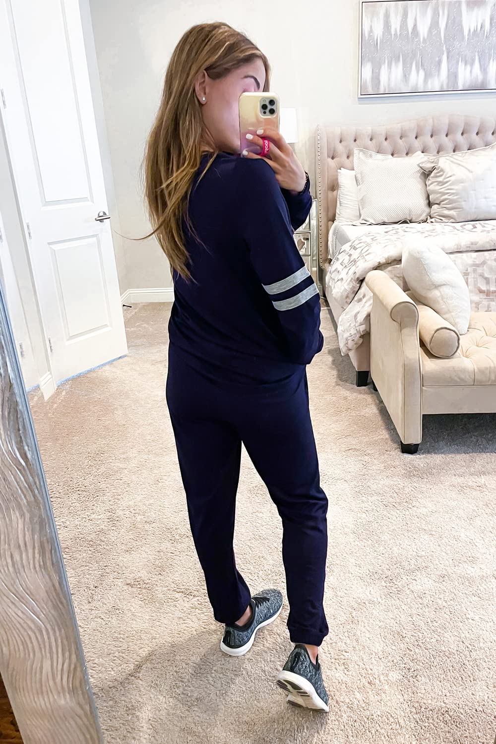 Women Color Block 2 Piece Sets Tracksuit,Navy,S