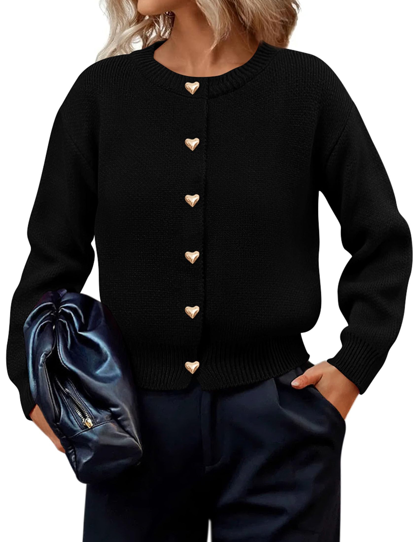 Cardigan for Women 2026 Fall Fashion Long Sleeve Trendy Button Down Work Office Sweaters Cute Winter Jacket (Black,Small)