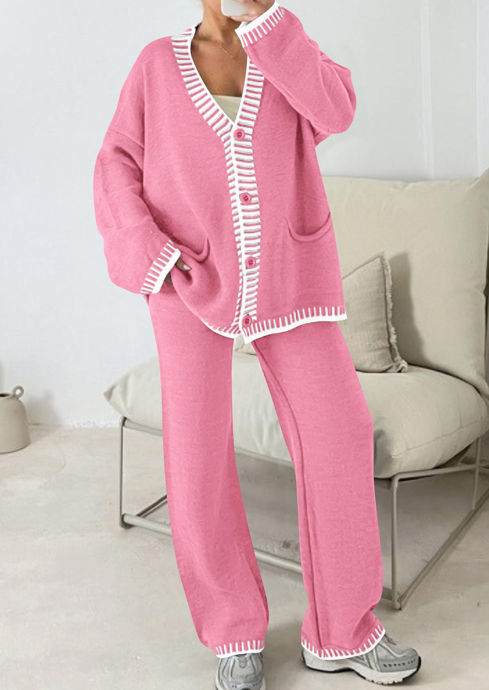 Women's Fall 2 Piece Matching Cozy Knit Sweater Lounge Sets