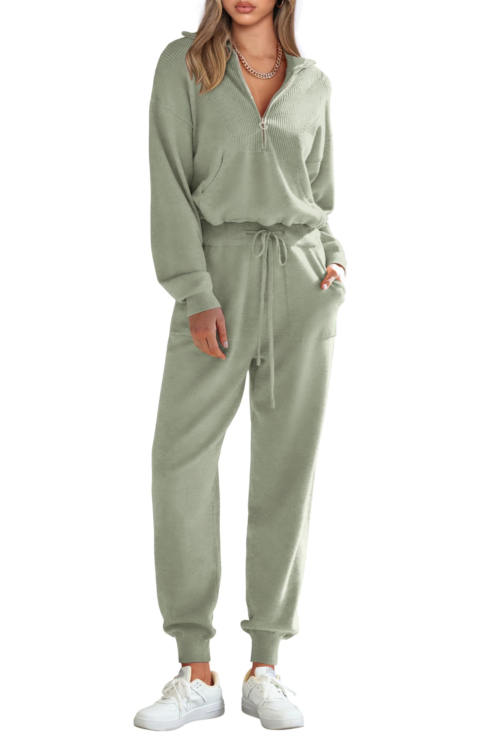 Women's 2 Piece Sweatsuits Set Fall Outfits(Light Green,S)