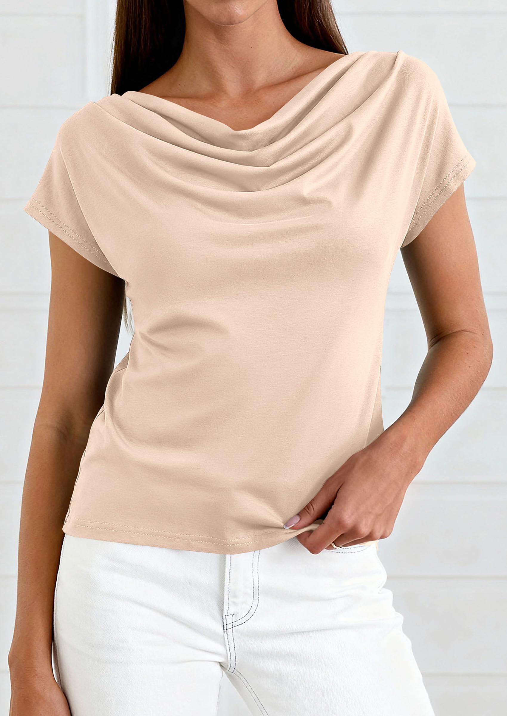 Womens Tops Dressy Business Casual Work Blouses, Apricot,M