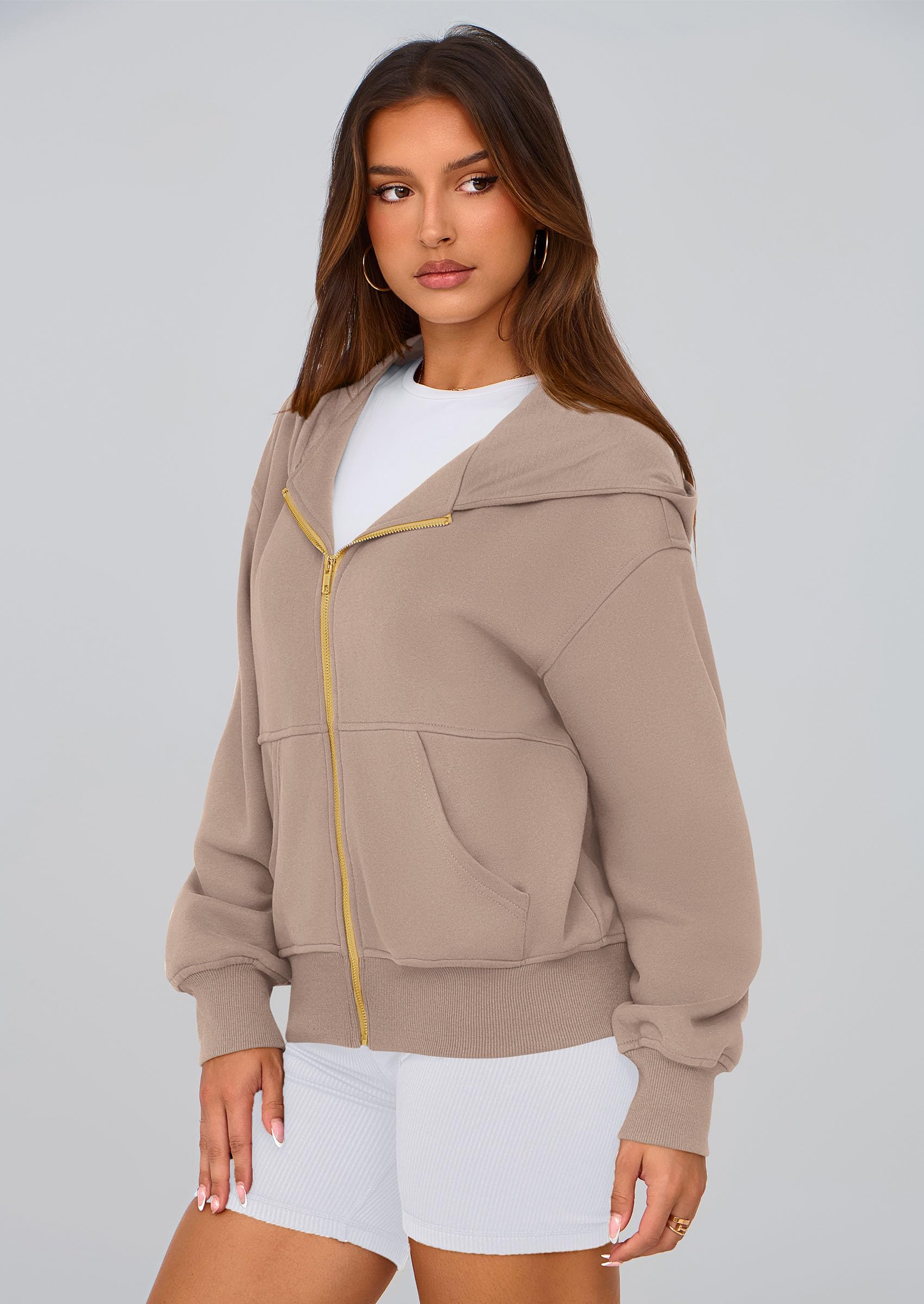 Hoodies for Women Fall Fashion Zip Up Fleece Plain Sweatshirt