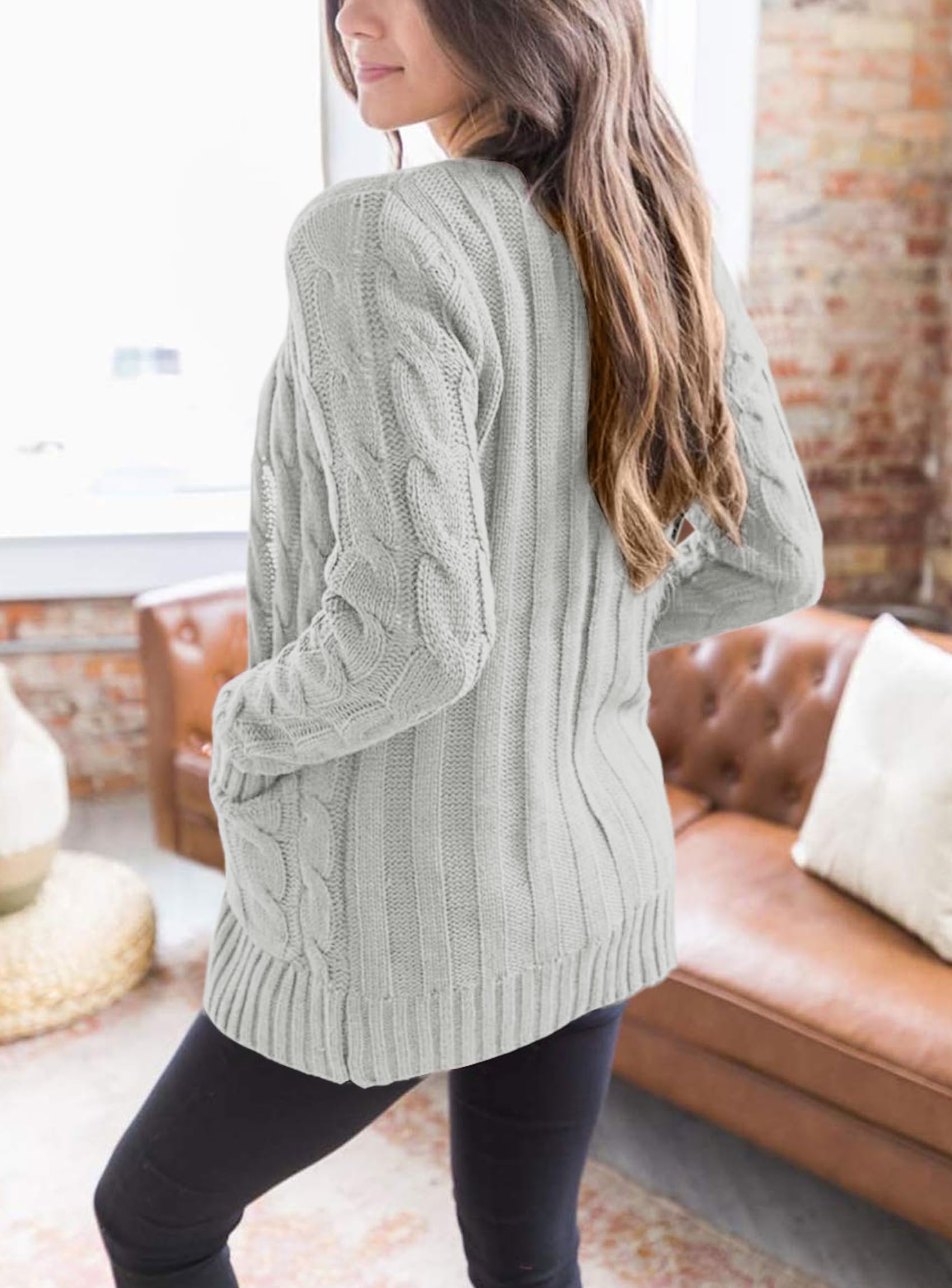 Women Chunky Cable Knit Cardigan Sweaters Fall Fashion Clothes