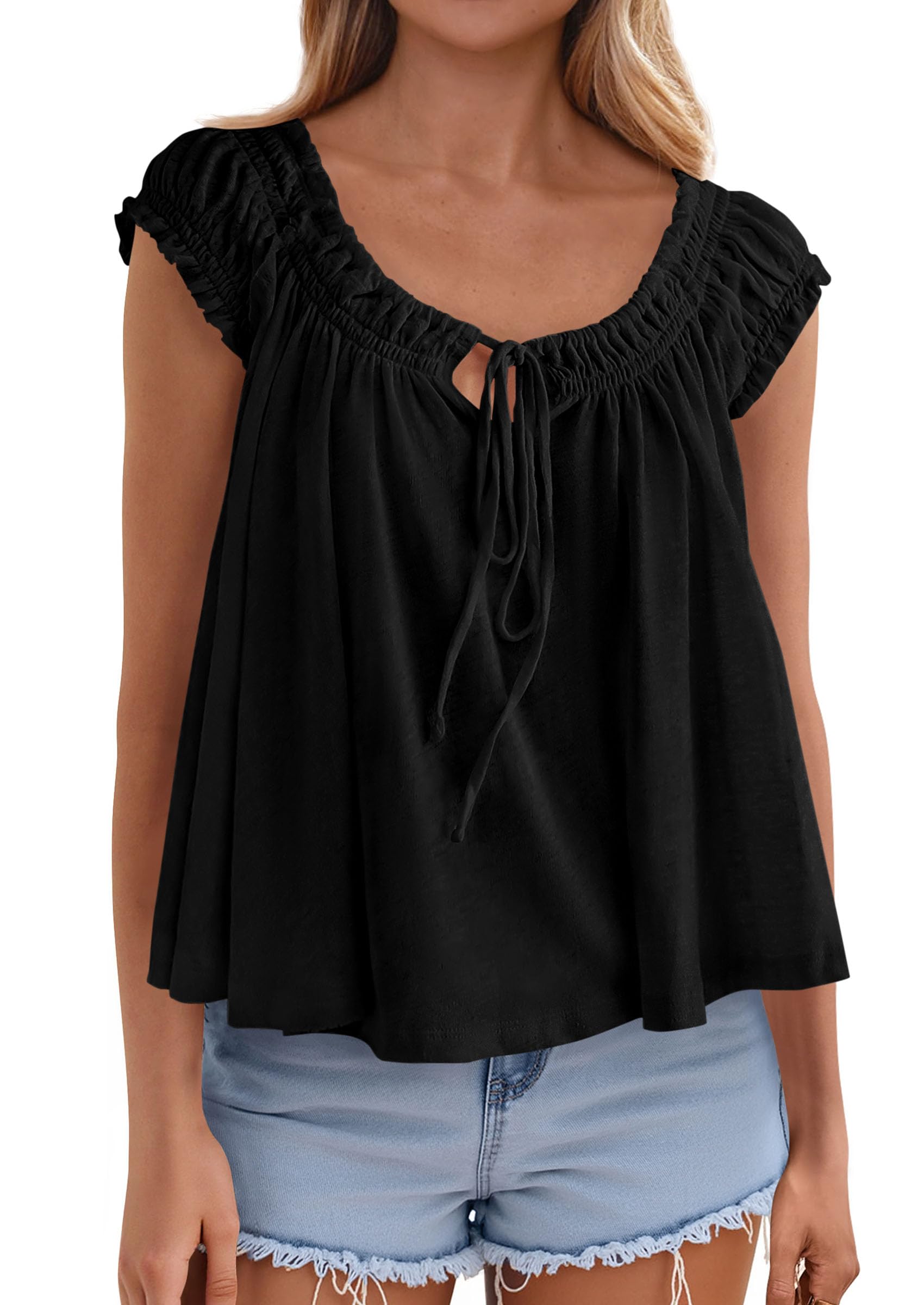 Womens Summer Tank Tops Babydoll Peplum Blouses,Black,XS