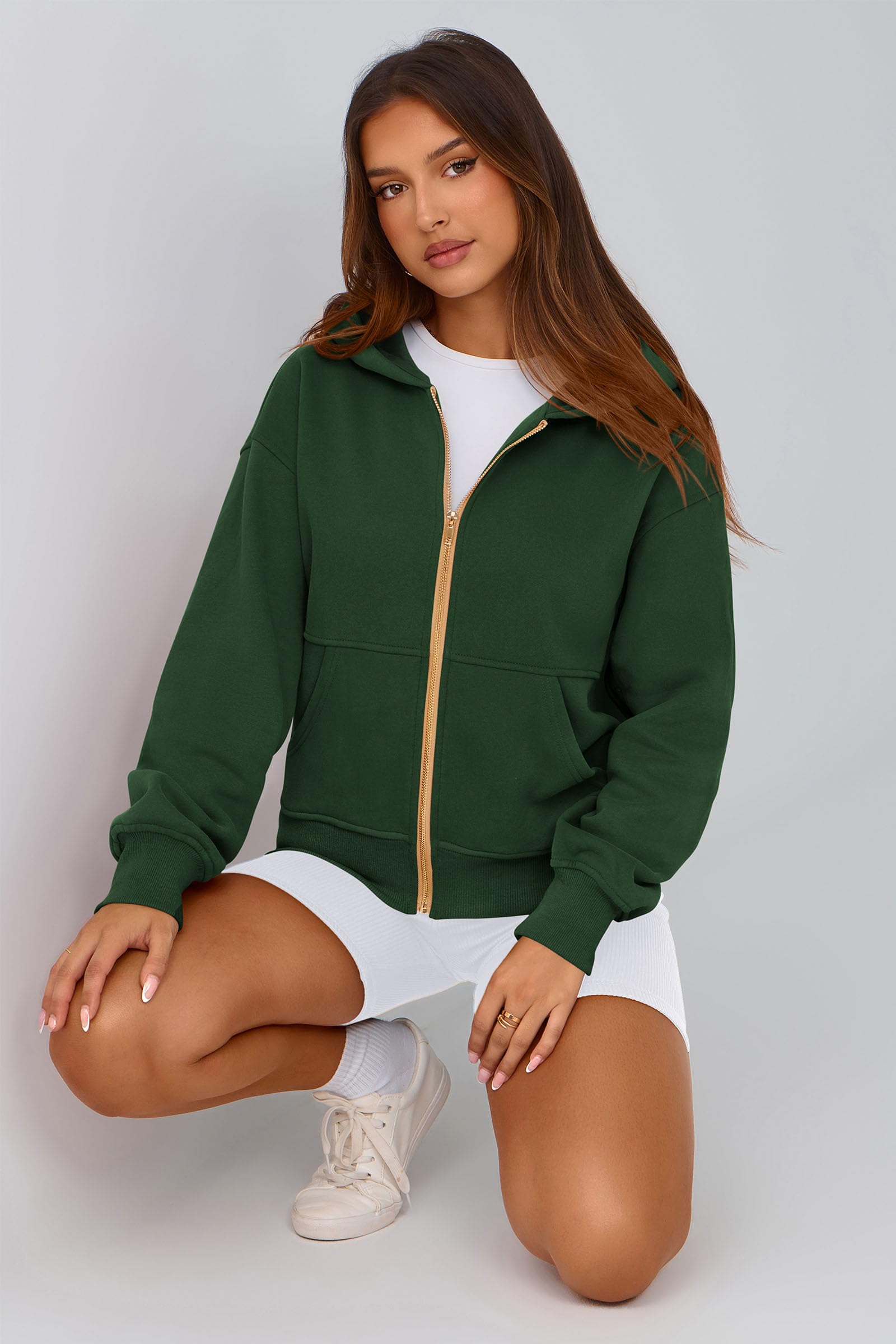 Hoodies for Women Fall Fashion Zip Up Fleece Plain Sweatshirt