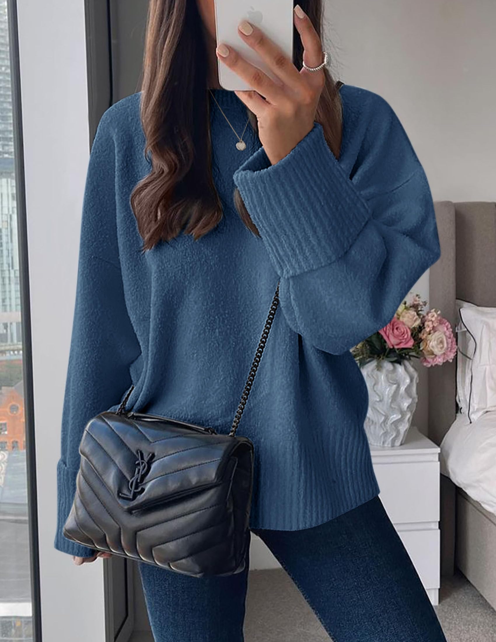 Women's Fall Fashion Cozy Oversized Sweaters(Dusty Blue,XS)