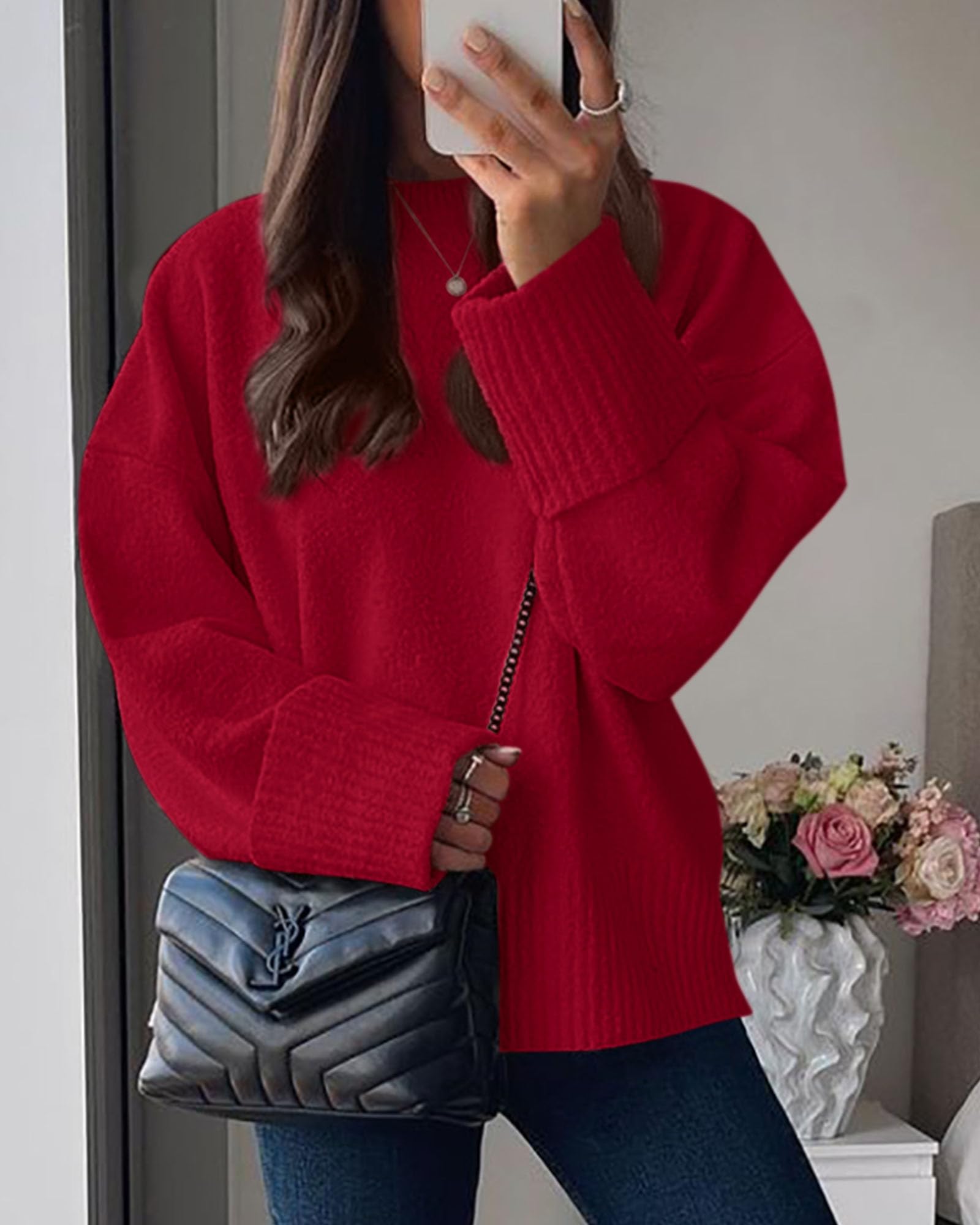 Women's Fall Fashion Cozy Oversized Sweaters(Red,M)
