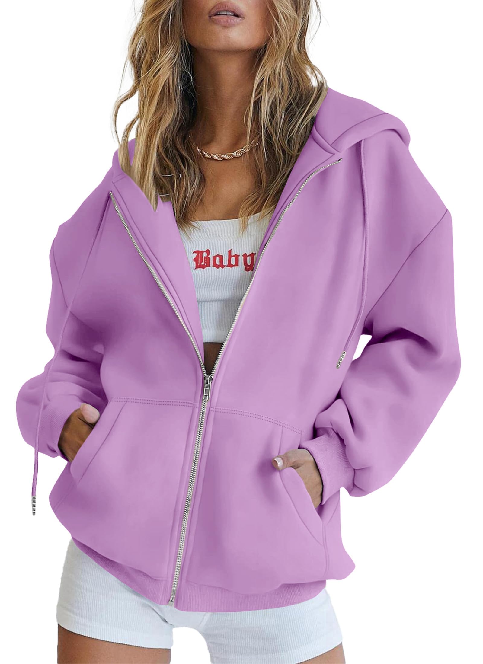 Women's Fall Zip Up Hoodies Sweatshirts Light Purple
