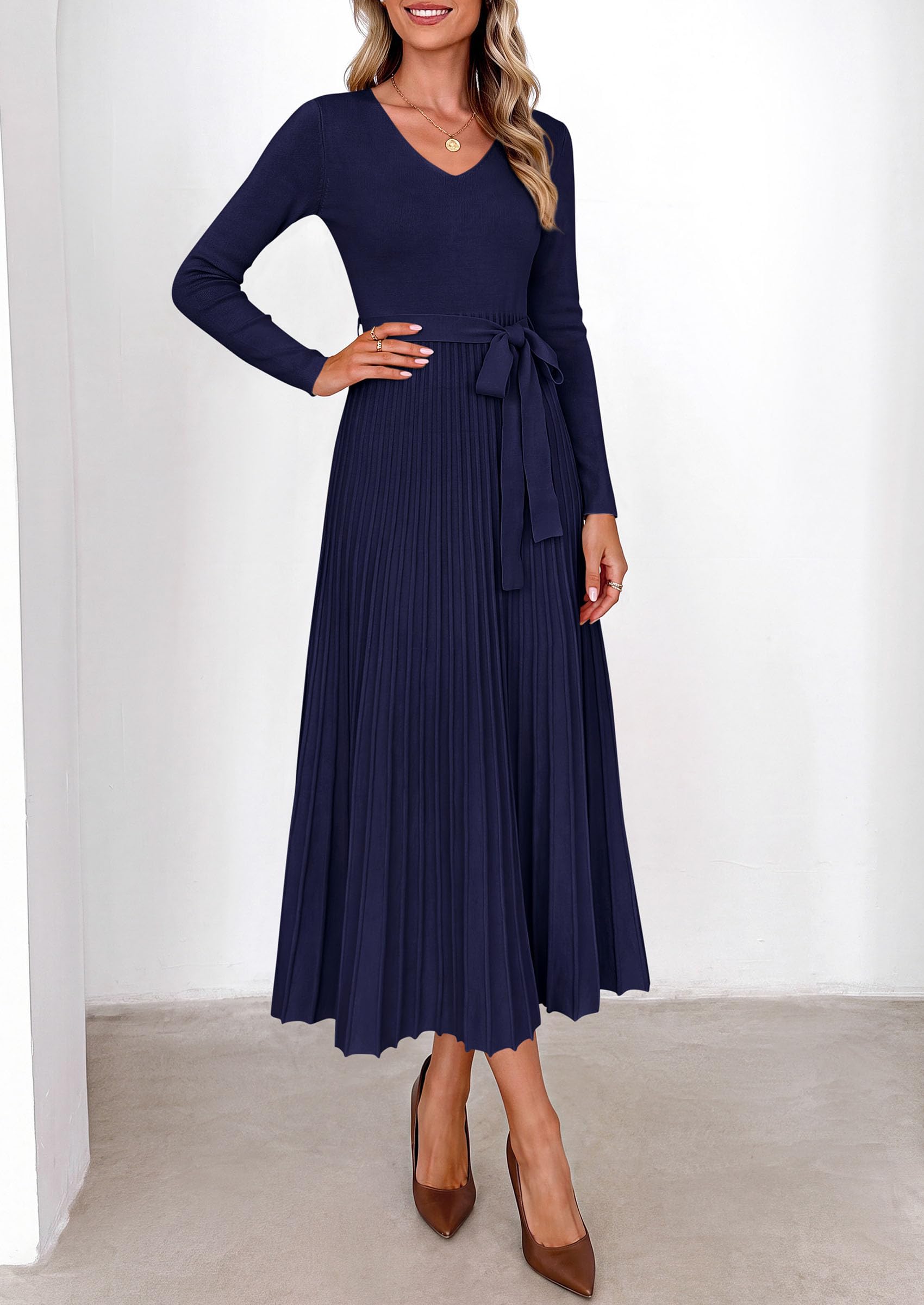 Womens Fall Maxi Long Sleeve Sweater Dress,Navy Blue,S