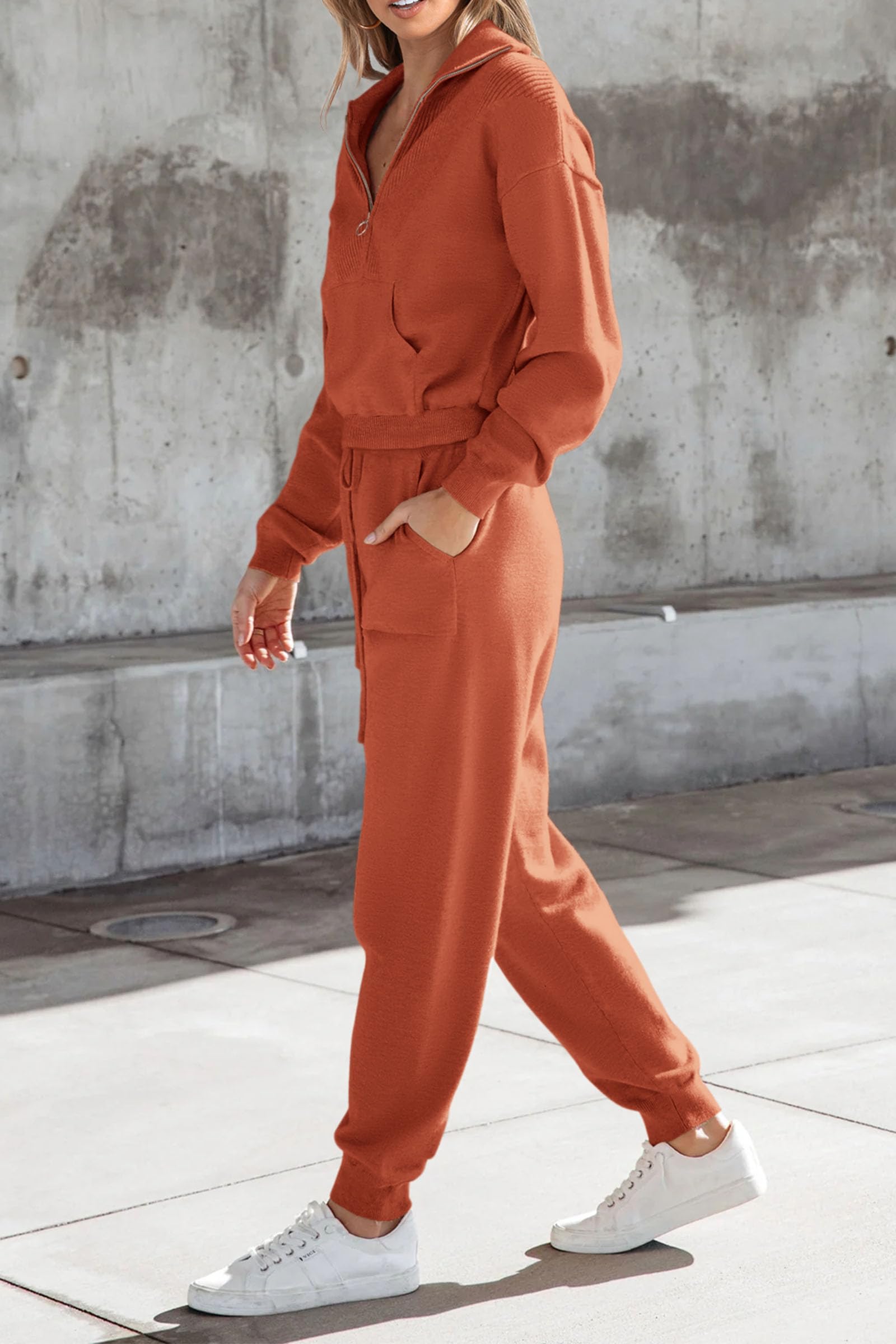 Women's 2 Piece Sweatsuits Set Fall Outfits(Orange Red,M)