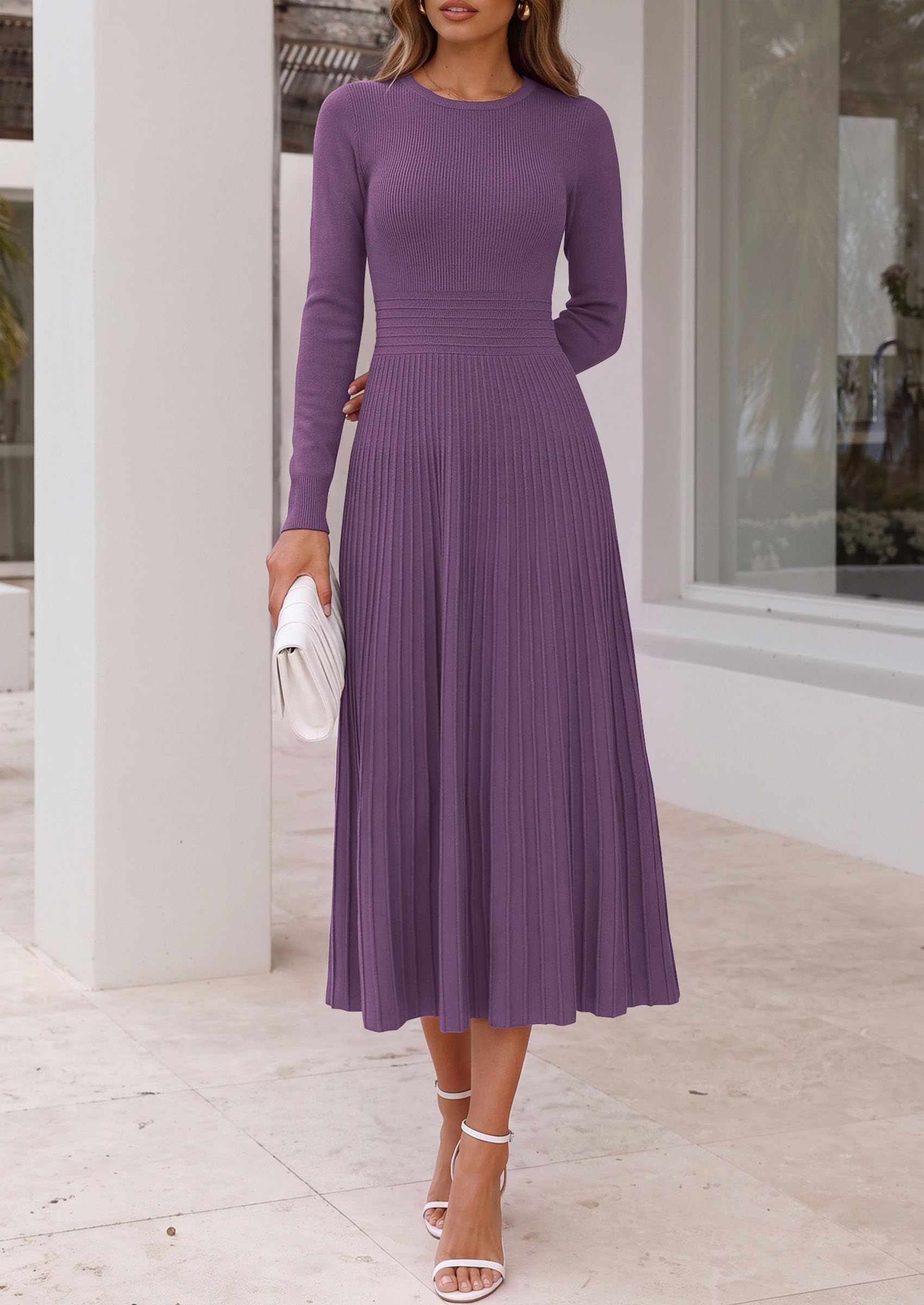 Women's Long Sleeve Knit Maxi Sweater Dress,Grey Purple,S