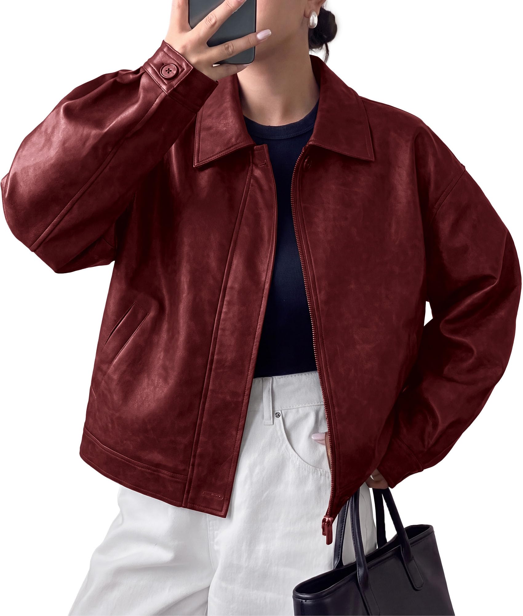 Women's Faux Leather Oversized Motorcycle Jackets Fall Outfits